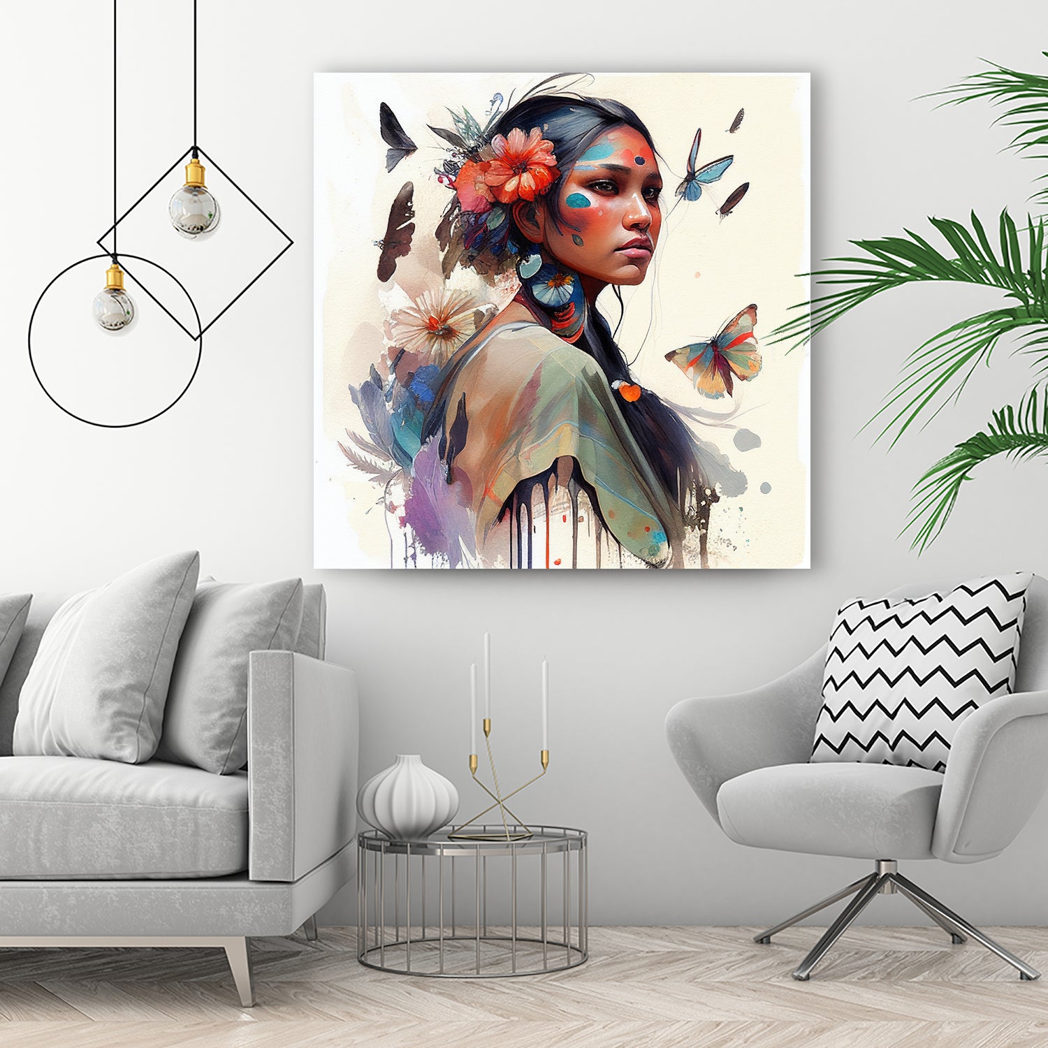 Watercolor Floral Indian Native Woman #3 by Isabel Cerdá Muñoz on GIANT ART - brown digital painting
