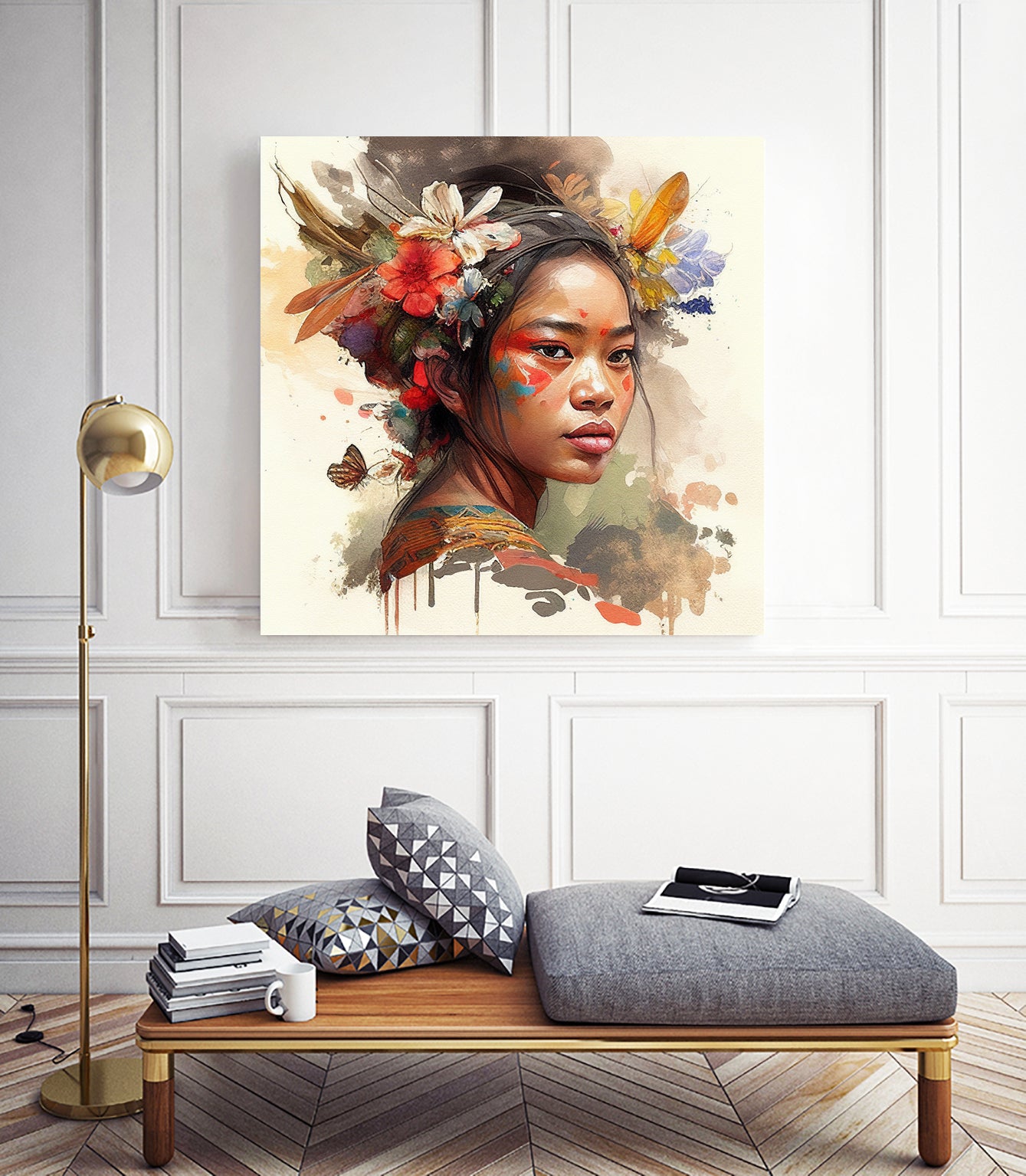 Watercolor Floral Indonesian Native Woman #3 by Isabel Cerdá Muñoz on GIANT ART - brown digital painting