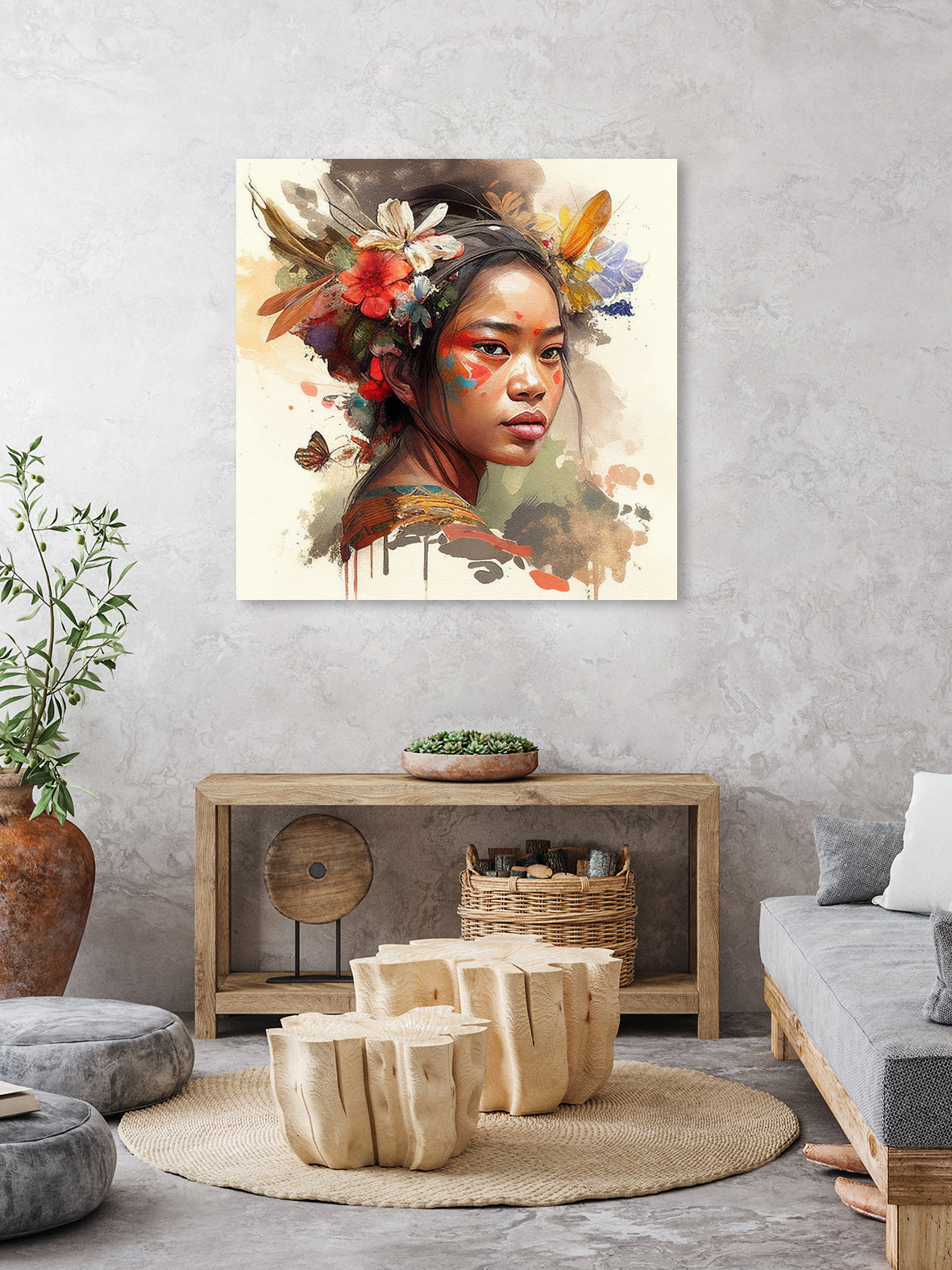 Watercolor Floral Indonesian Native Woman #3 by Isabel Cerdá Muñoz on GIANT ART - brown digital painting