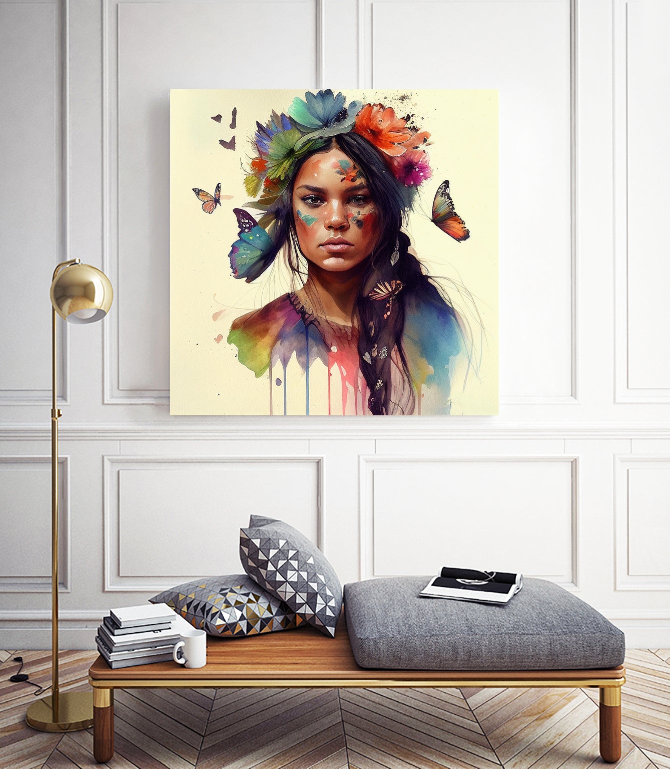 Watercolor Floral Indian Native Woman #11 by Isabel Cerdá Muñoz on GIANT ART - brown digital painting