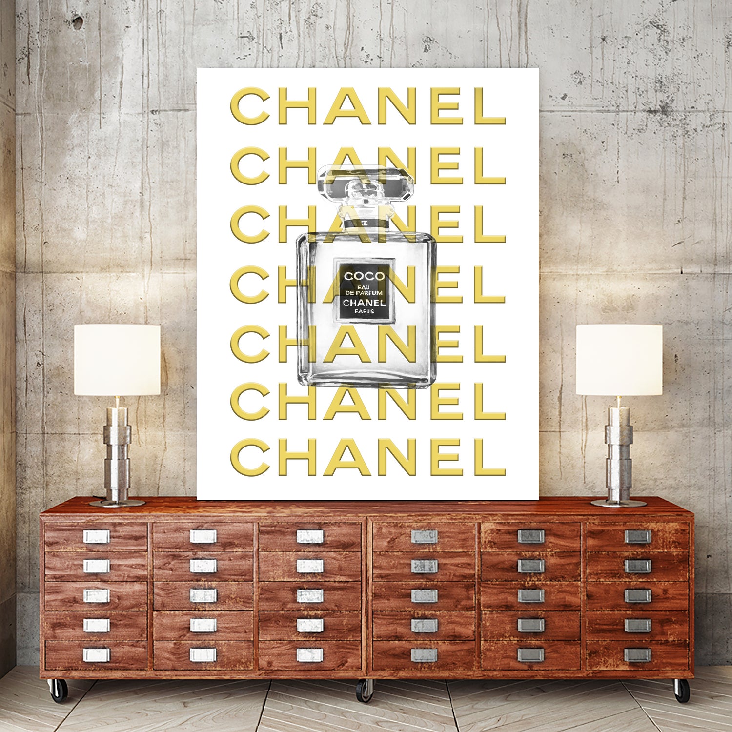 Chanel perfume fashion poster by miguel angel romero franco on GIANT ART - yellow digital drawing