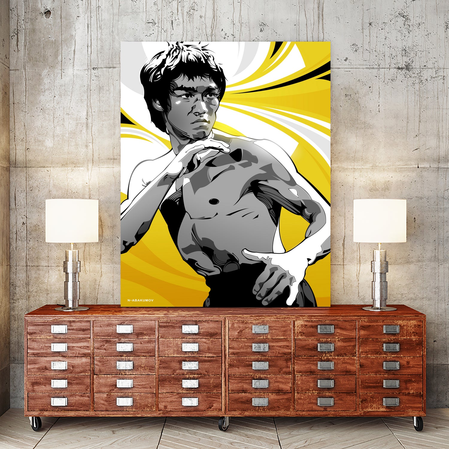Bruce Lee by Nikita Abakumov on GIANT ART - yellow vector illustration