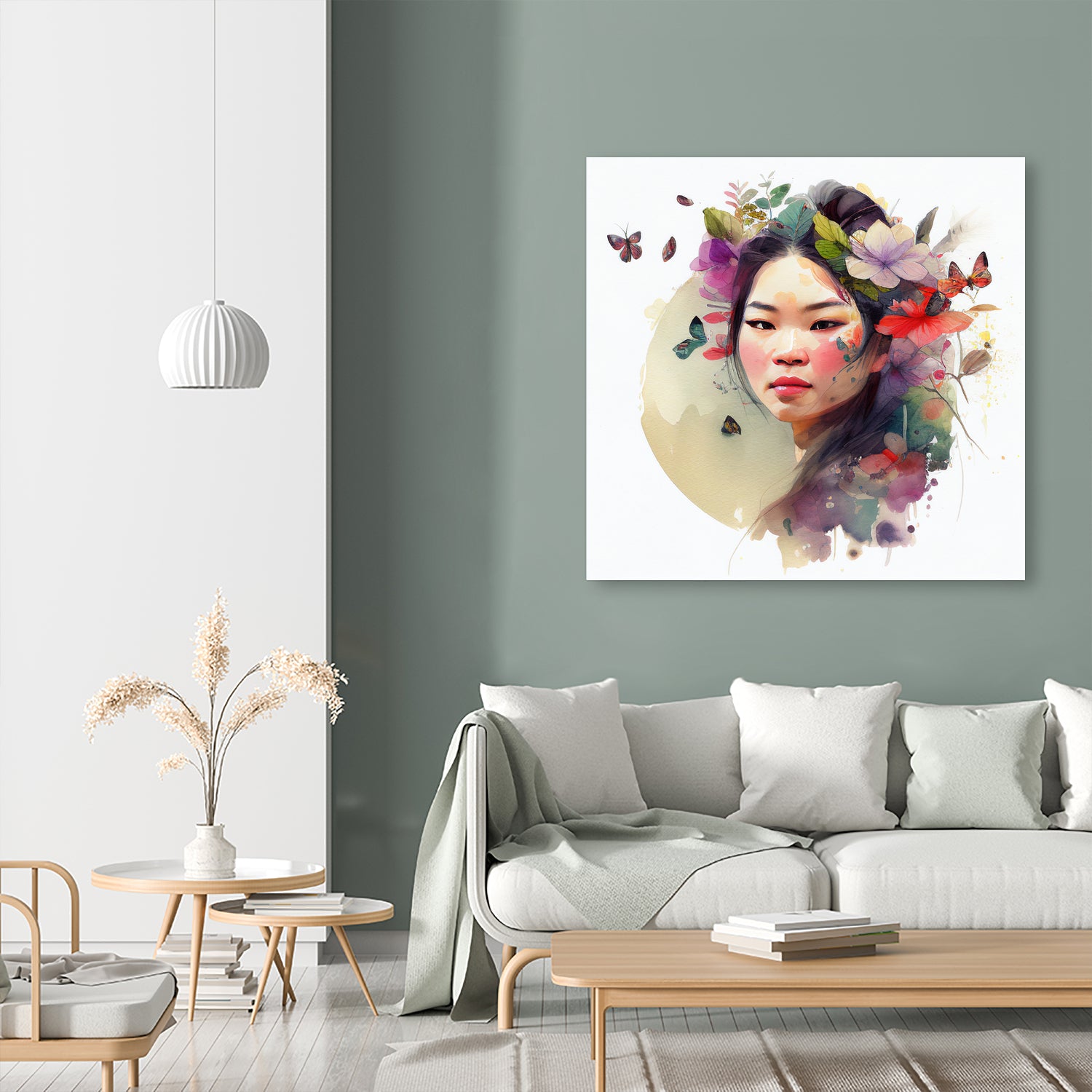 Watercolor Floral Asian Woman #3 by Isabel Cerdá Muñoz on GIANT ART - green digital painting