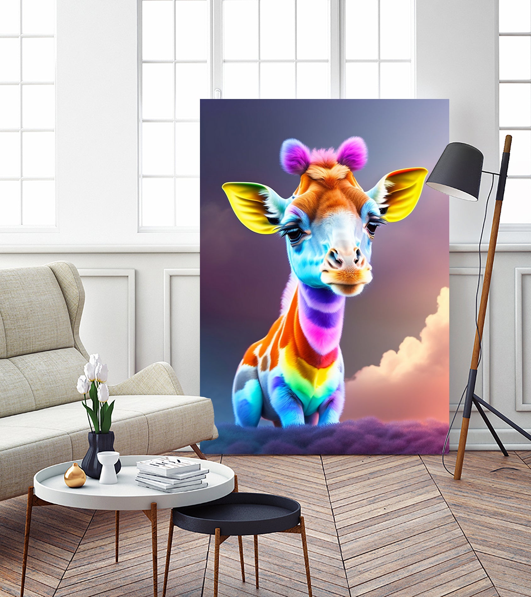 Cute baby giraffe colorful art with rainbow colors by ALMA Studio on GIANT ART - fuchsia digital painting