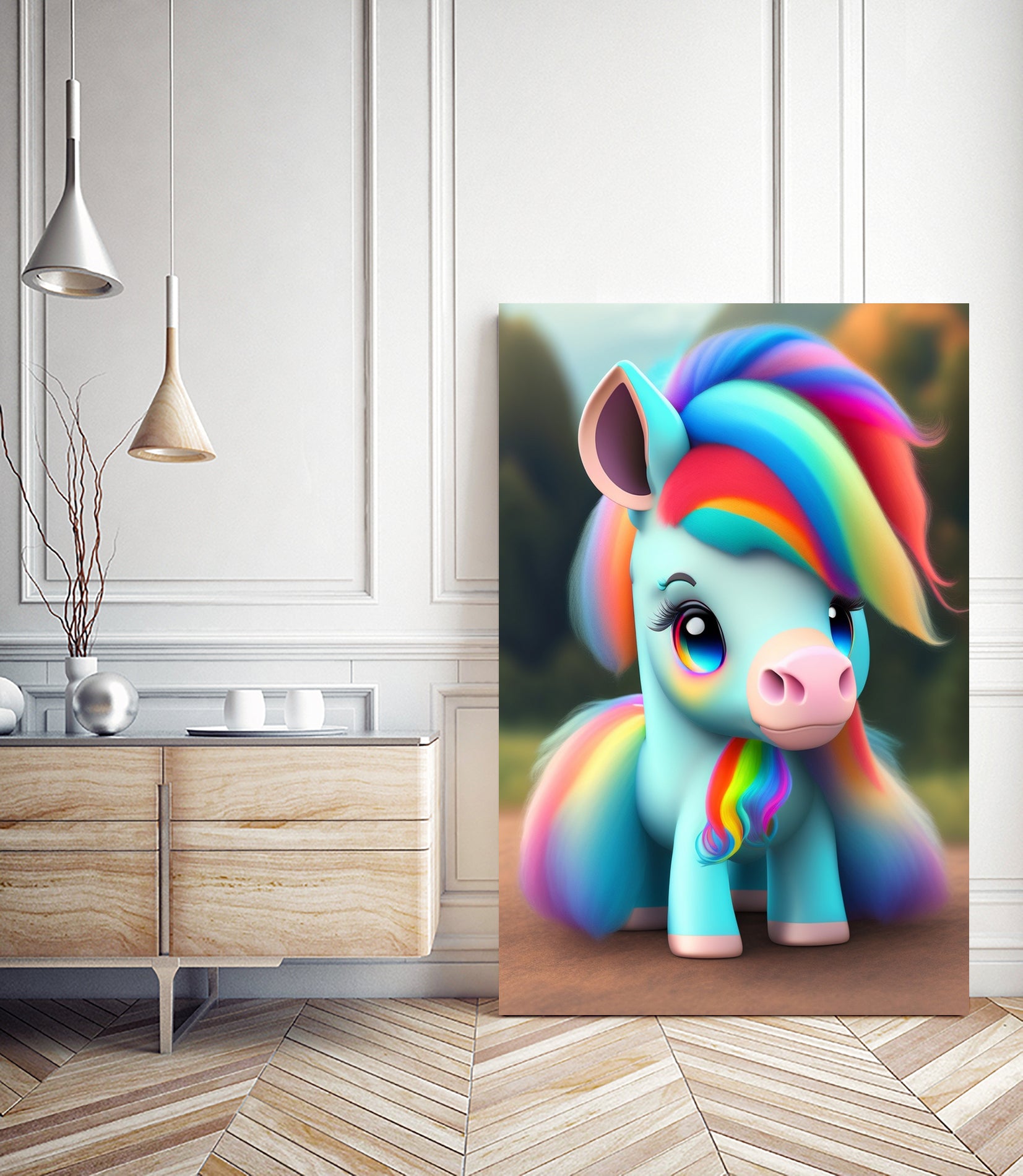 Cute baby pony with rainbow colors fantasy art colorful by ALMA Studio on GIANT ART - orange digital painting