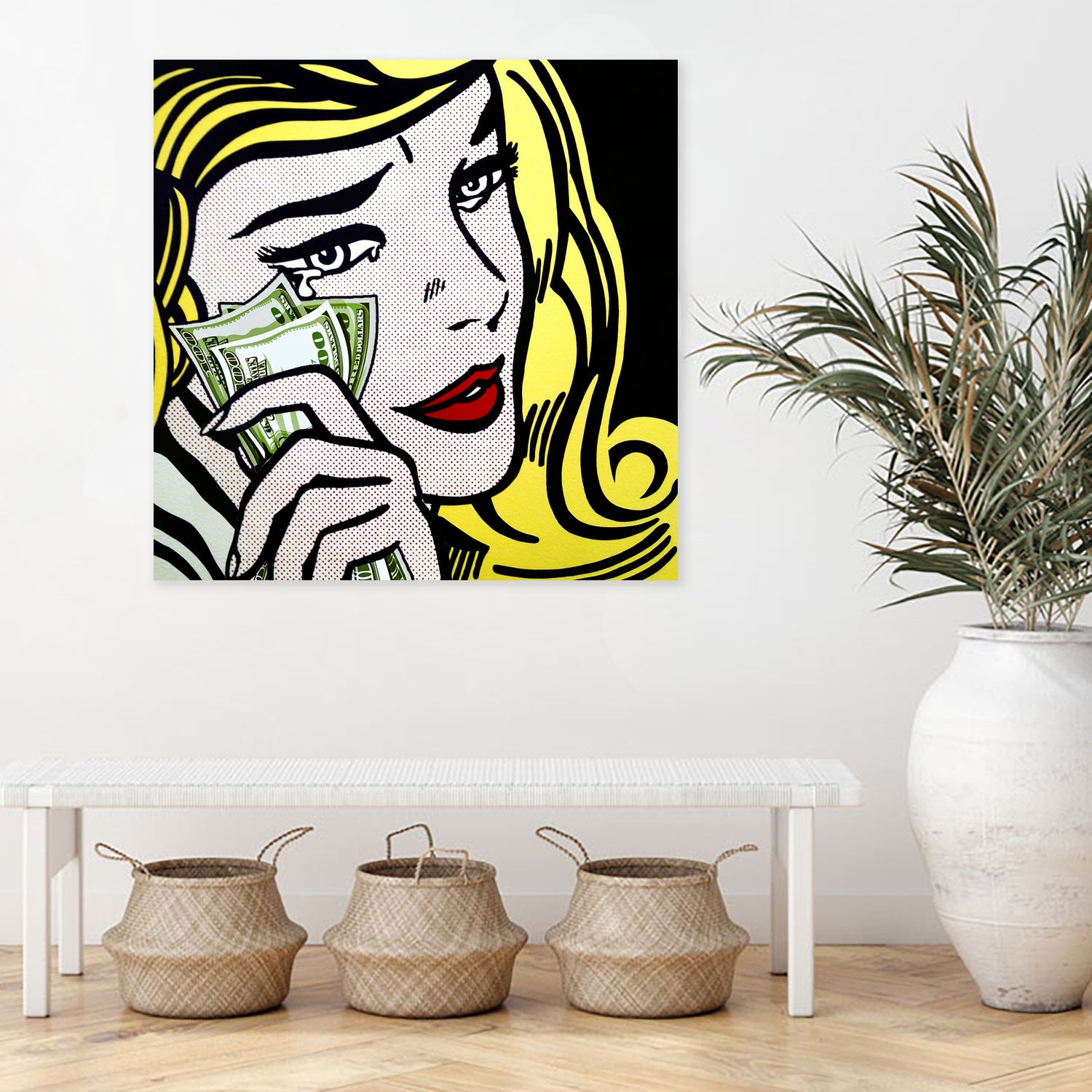 Crying Girl wipes tears by money by Artem Avetisyan on GIANT ART - yellow digital drawing