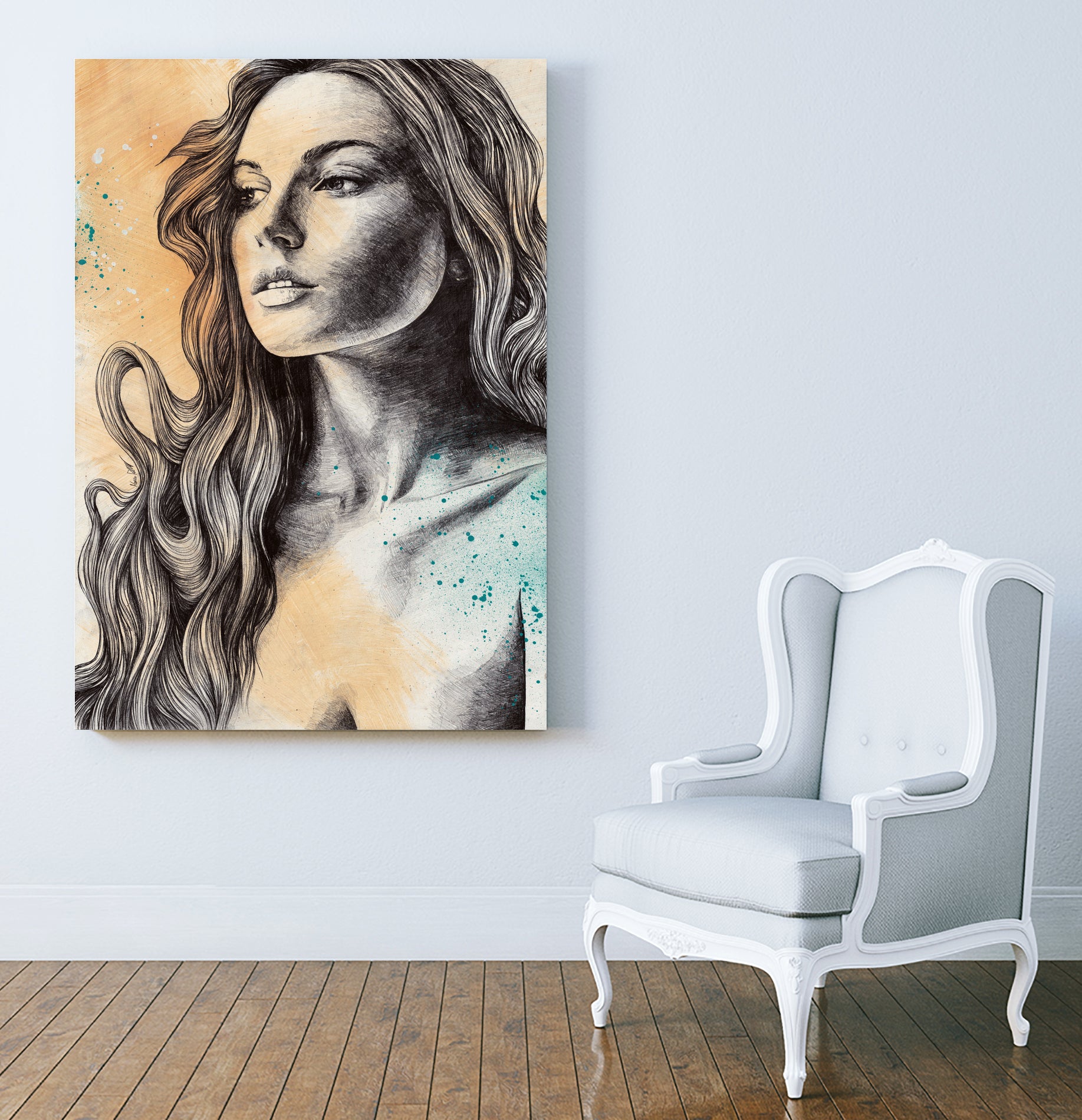 Throwing Ashes | sensual woman face painting by Marco Paludet on GIANT ART - yellow mixed media