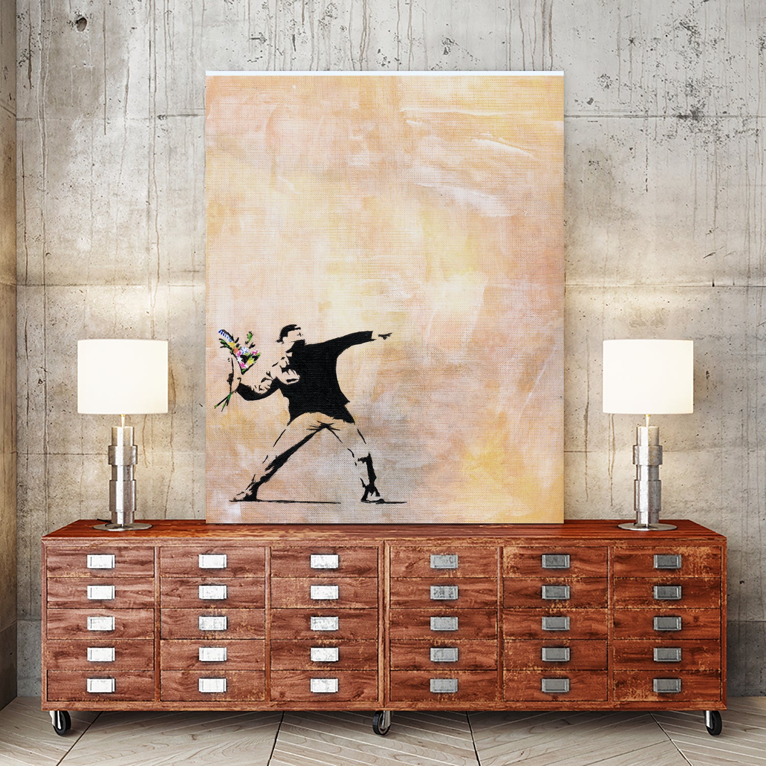 Banksy's Love is in the Air by Jose Bueras on GIANT ART - yellow digital drawing