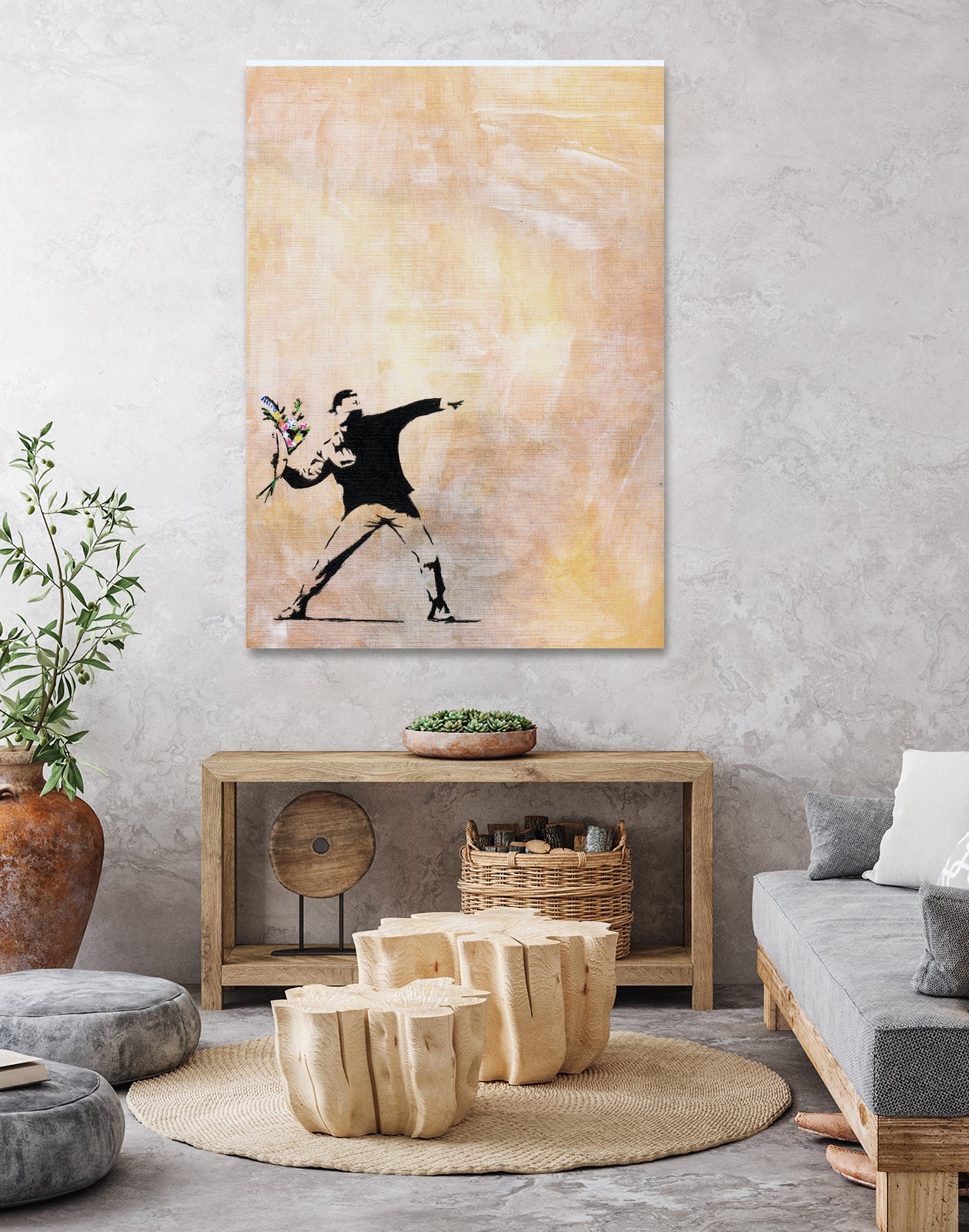 Banksy's Love is in the Air by Jose Bueras on GIANT ART - yellow digital drawing