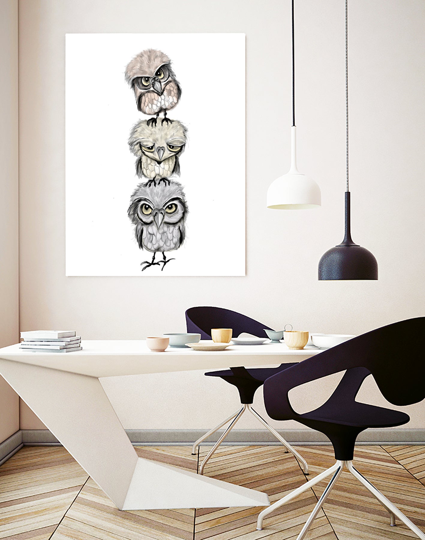 Owl Totæm by Mia Møller on GIANT ART - white digital drawing