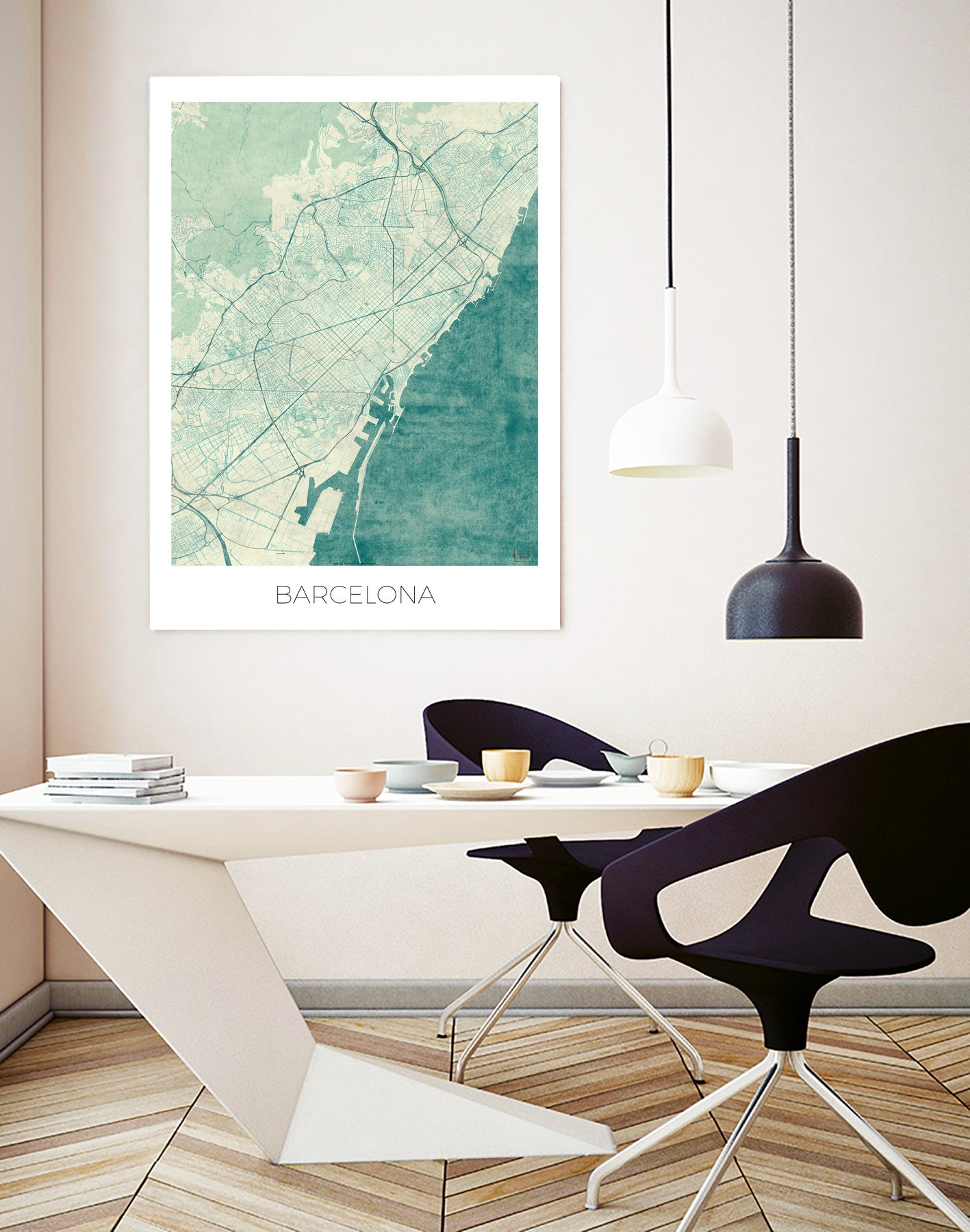 Barcelona Map Blue by Hubert Roguski on GIANT ART - blue digital painting