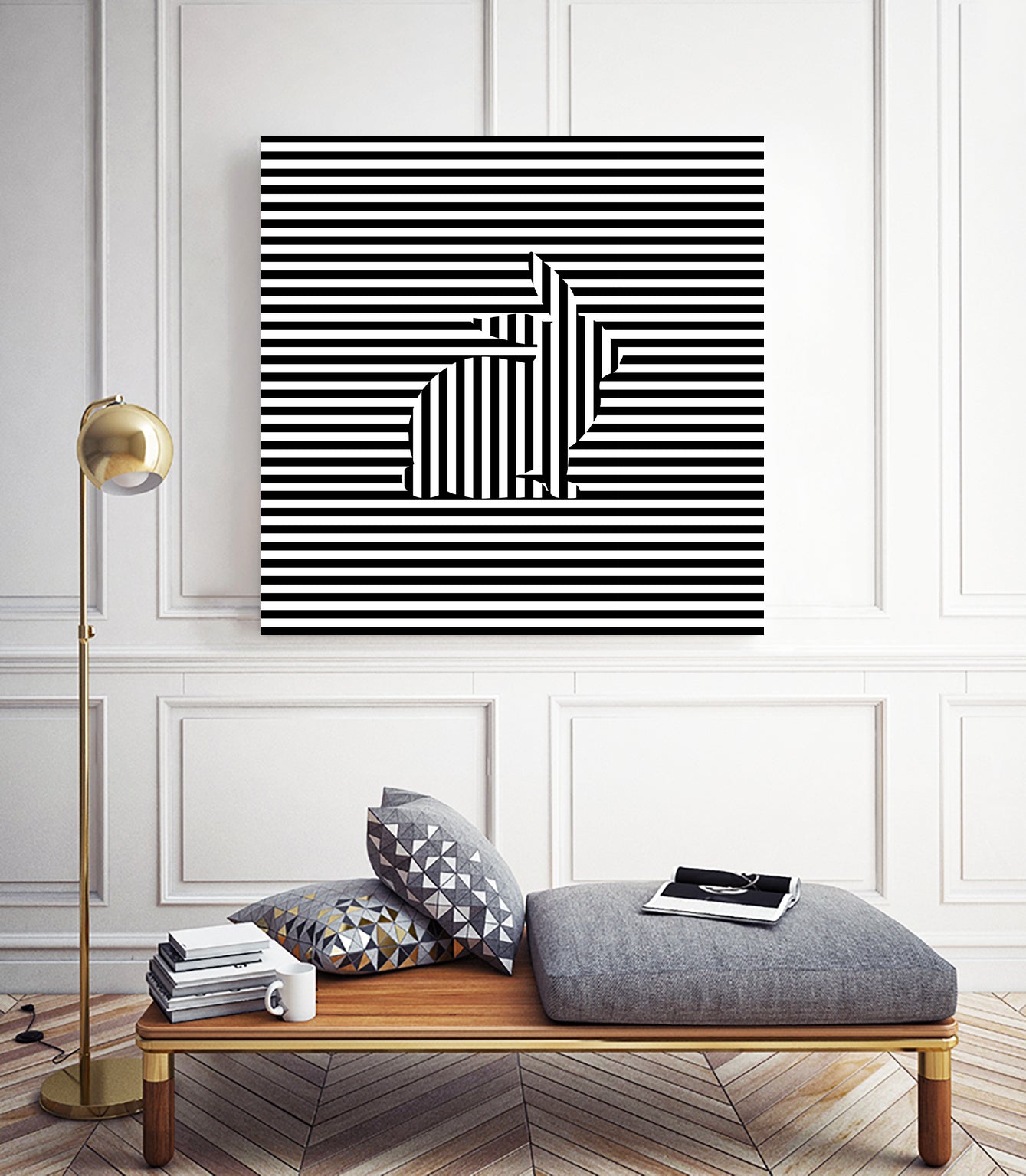 Rabbit on Stripes by Georgi Zhelyazkov on GIANT ART - black digital drawing