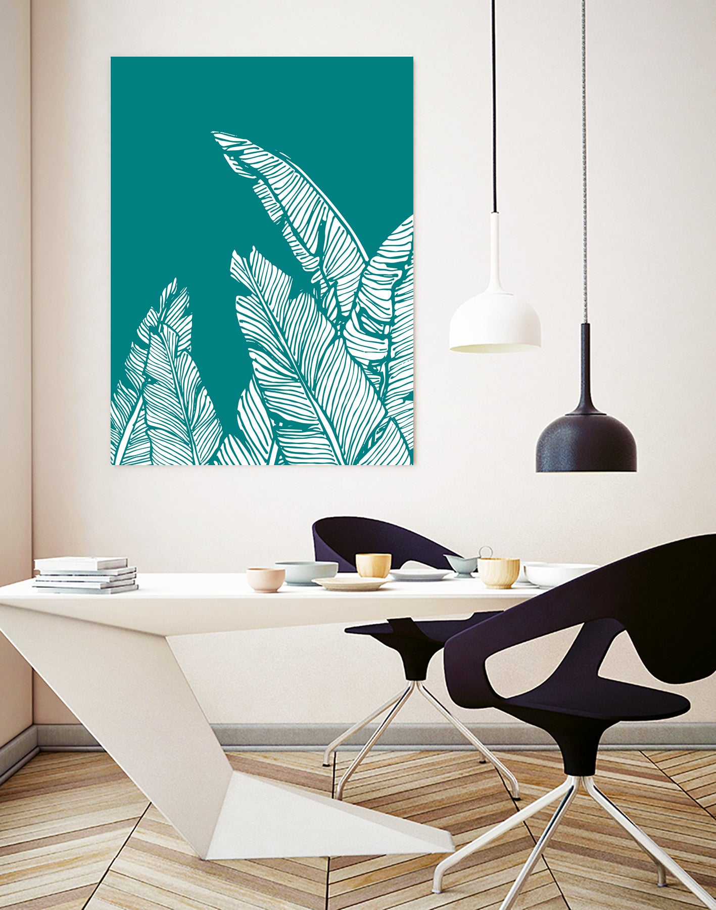 Banana Leaves on Teal by Daniela di Niro on GIANT ART - blue digital drawing