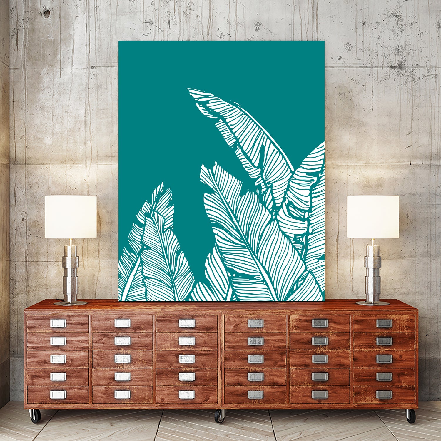 Banana Leaves on Teal by Daniela di Niro on GIANT ART - blue digital drawing