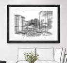 pencil drawing buildings in the city in black and white by sutee monchitnukul on GIANT ART - gray digital drawing