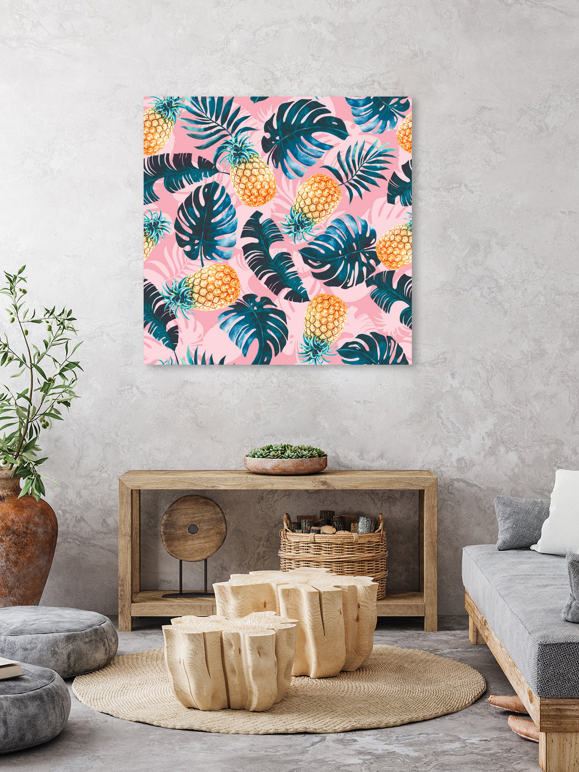 Pineapple and Leaf Pattern by burcu korkmazyurek on GIANT ART - pink digital painting