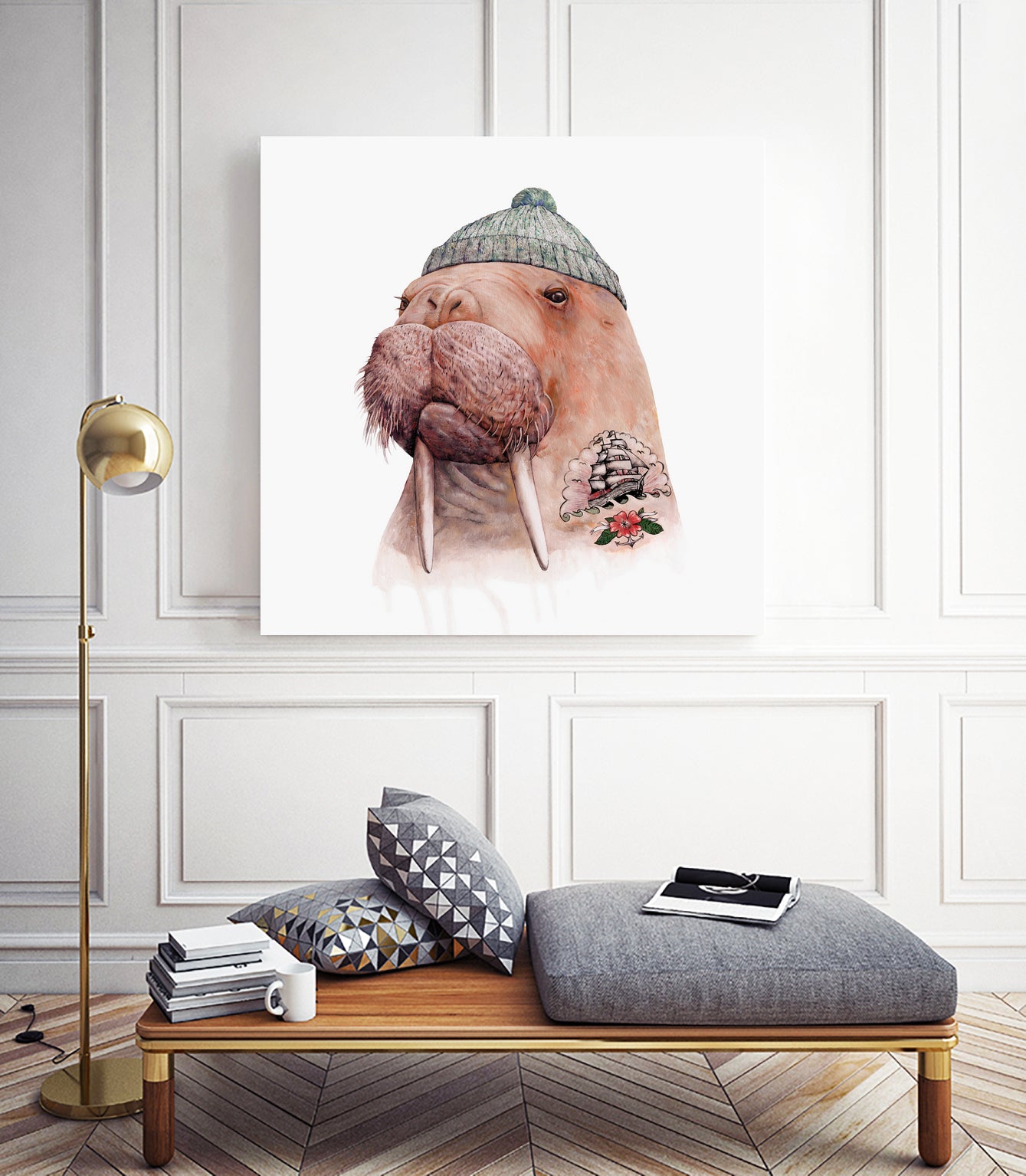 Tattooed Walrus by Tim McConnachie on GIANT ART - gray mixed media