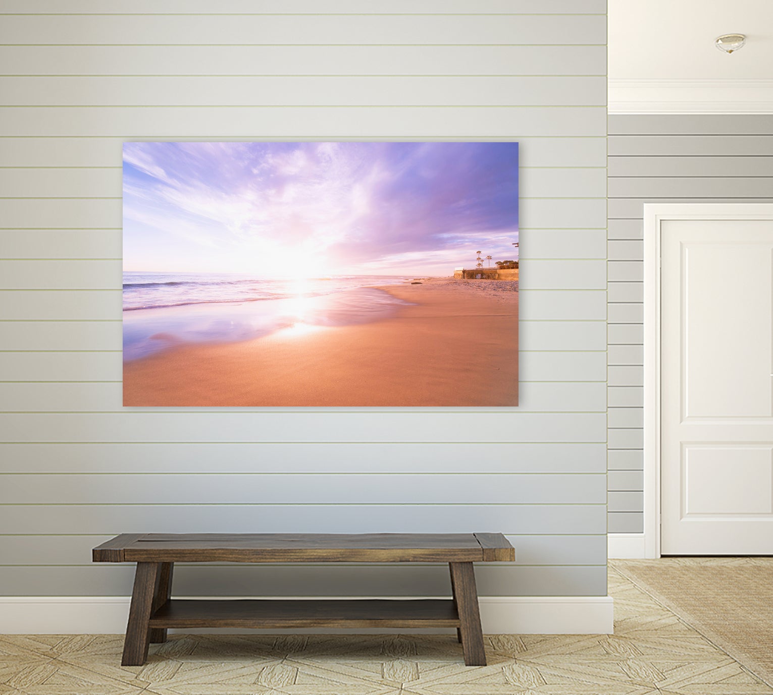 Sunset Beach Scene, Summertime, Pastel Sky by Petra Lang on GIANT ART - pink photo illustration