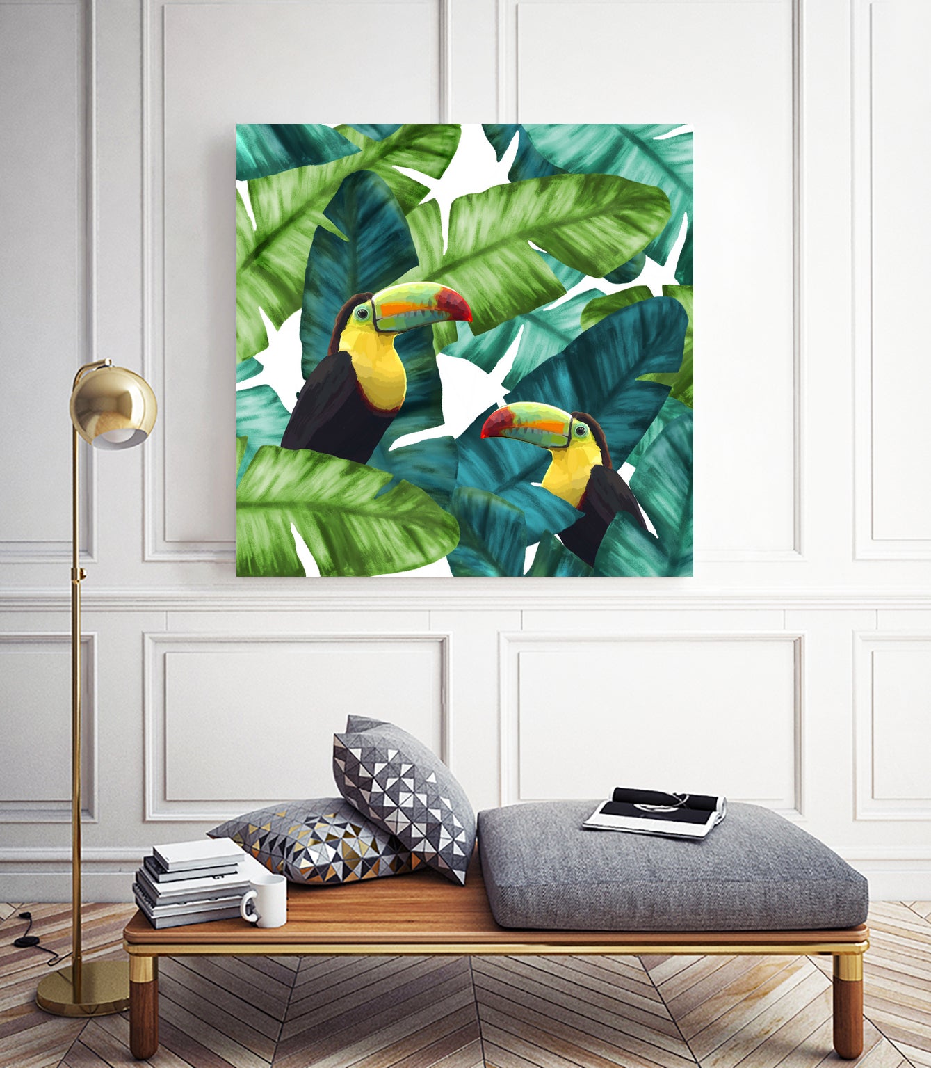 Toucans Tropical Banana Leaves Pattern by Brigitte Carre on GIANT ART - green digital painting