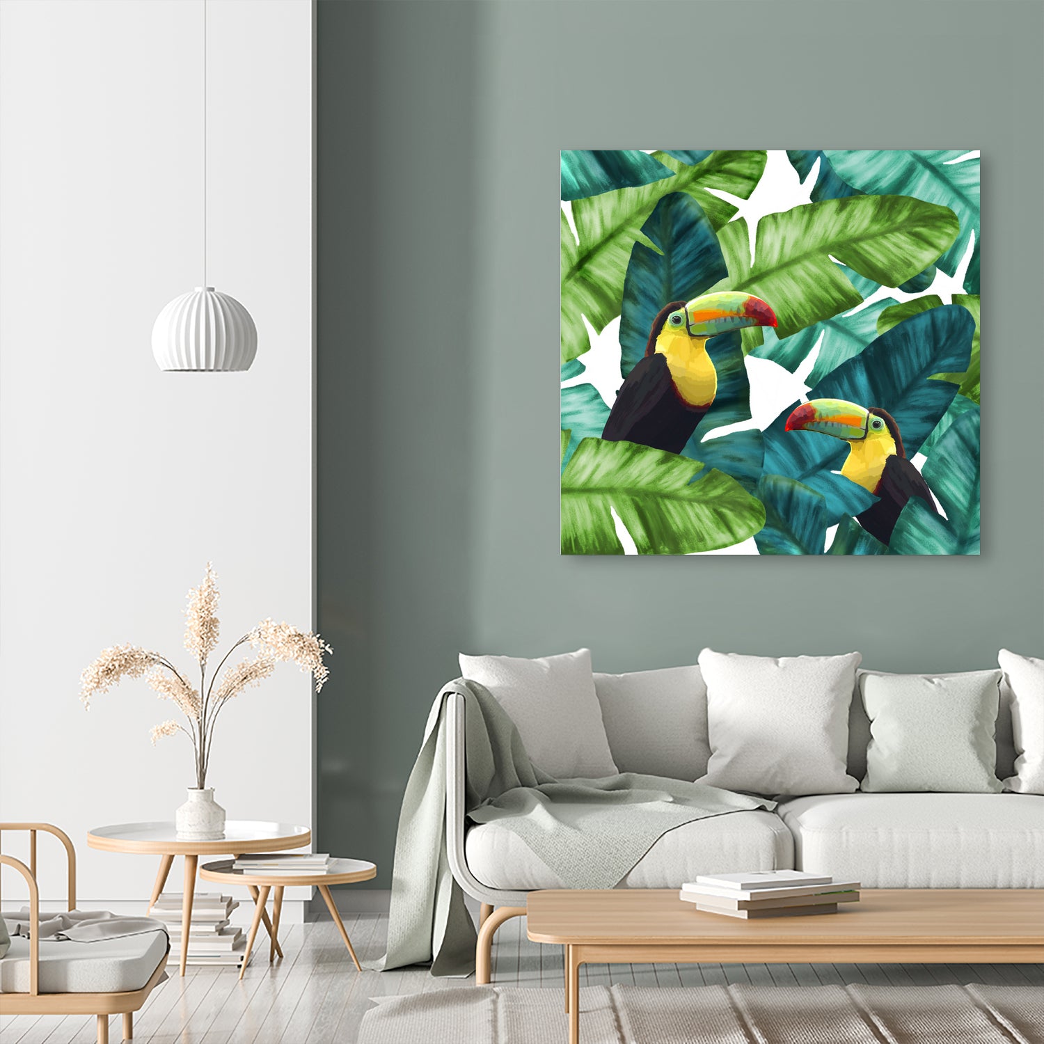 Toucans Tropical Banana Leaves Pattern by Brigitte Carre on GIANT ART - green digital painting