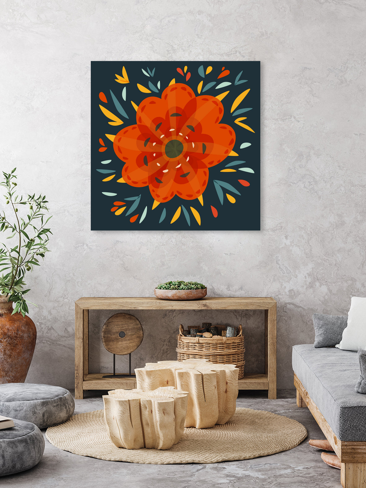Whimsical Decorative Orange Flower by Boriana Giormova on GIANT ART - orange digital drawing