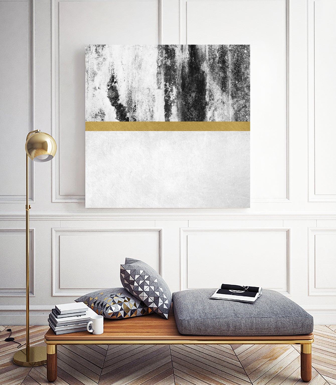 Golden Line / White by Elisabeth Fredriksson on GIANT ART - gray digital painting
