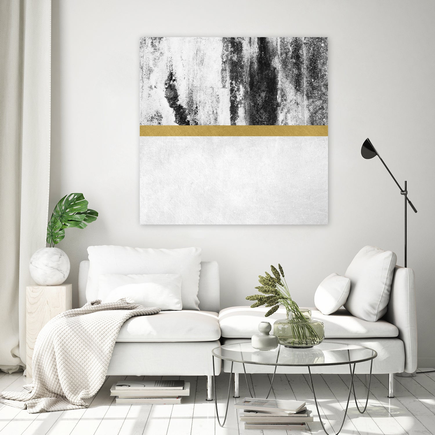 Golden Line / White by Elisabeth Fredriksson on GIANT ART - gray digital painting