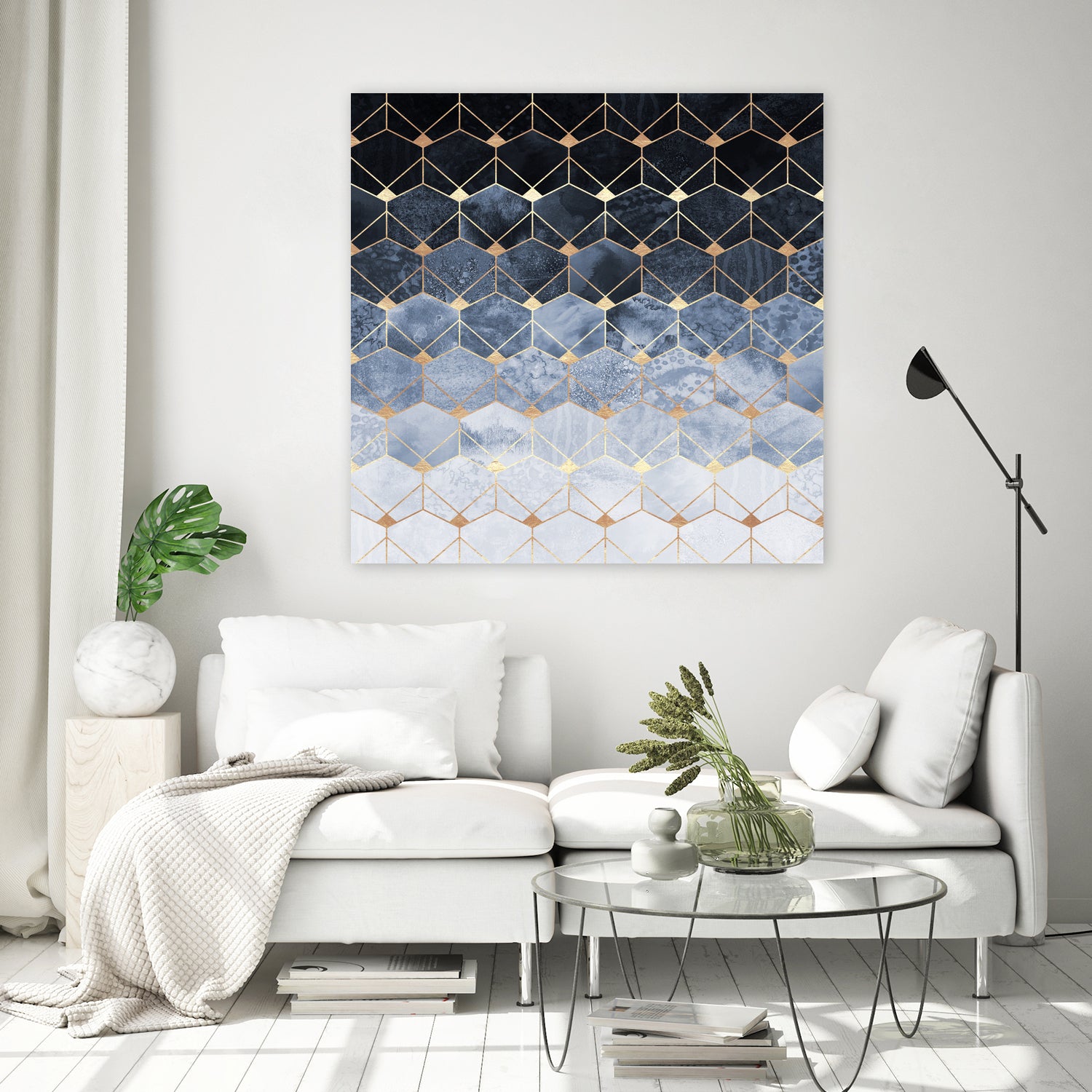 Blue hexagons and diamonds by Elisabeth Fredriksson on GIANT ART - blue digital painting
