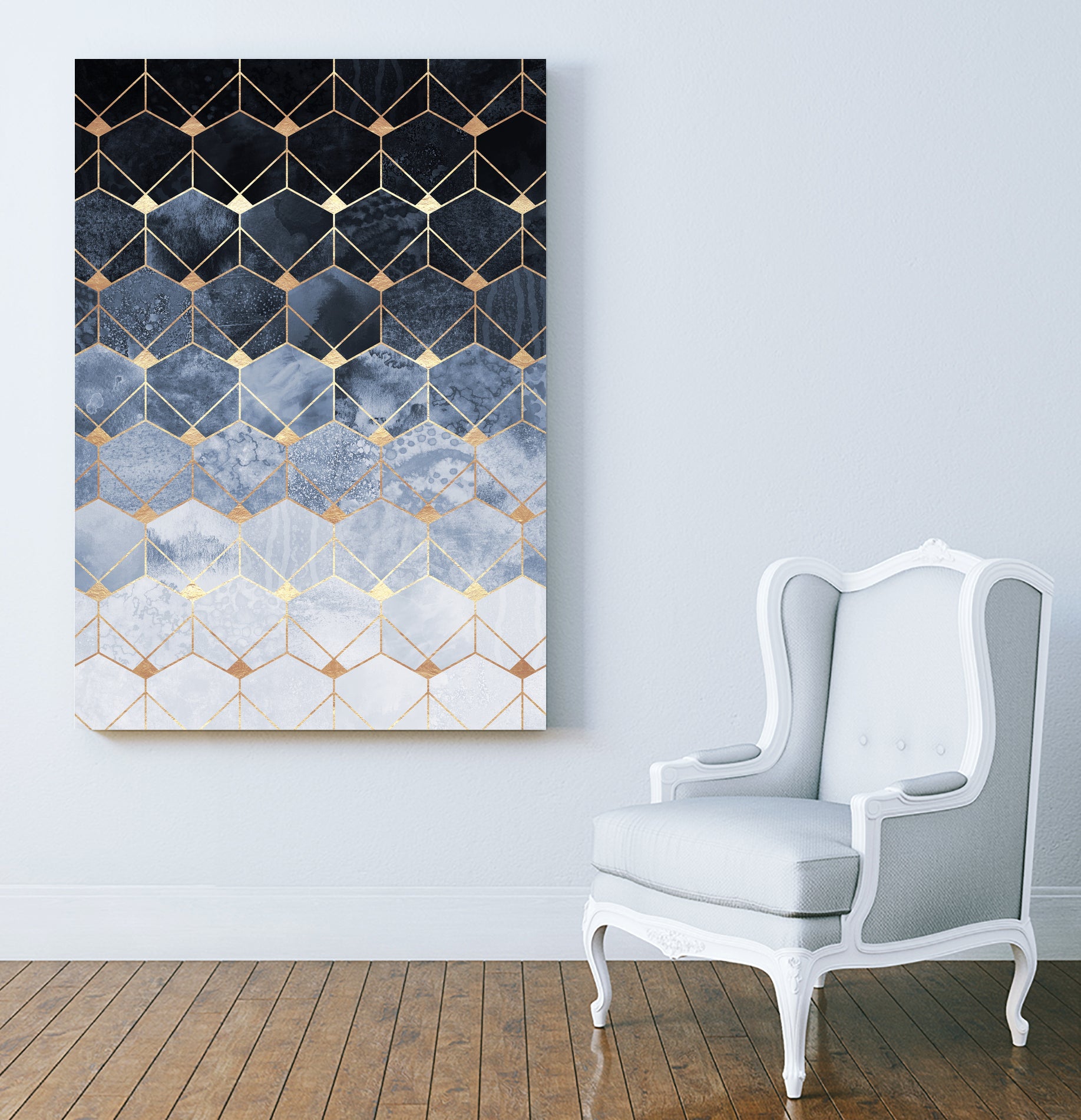 Blue hexagons and diamonds by Elisabeth Fredriksson on GIANT ART - blue digital painting
