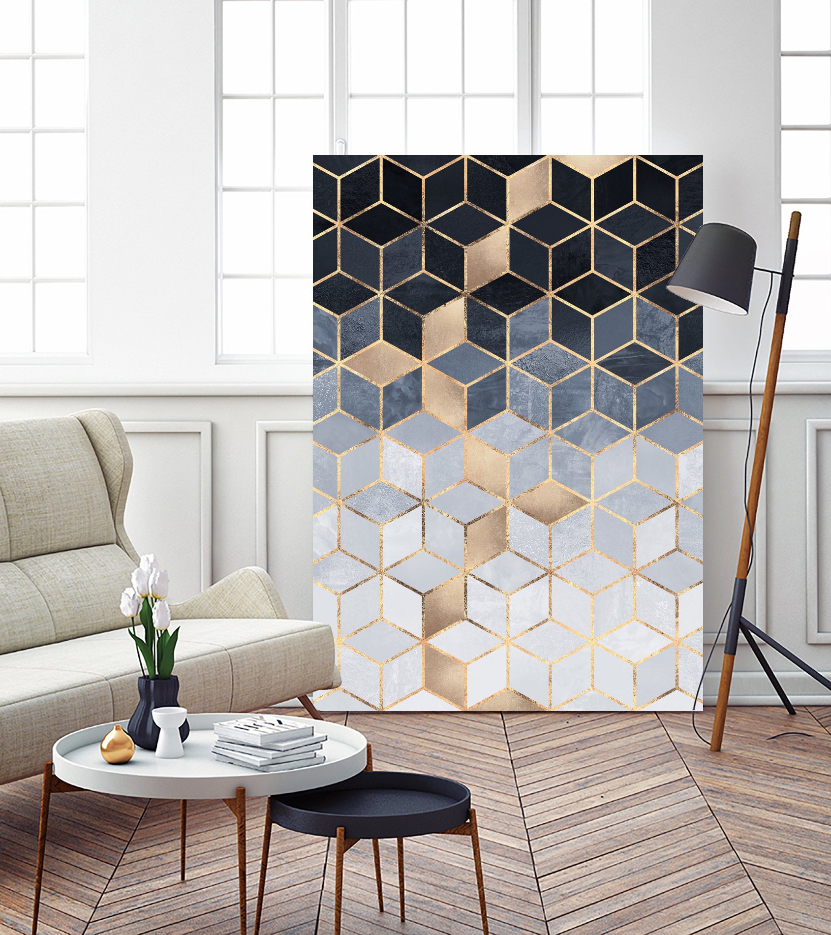 Soft Blue Gradient Cubes by Elisabeth Fredriksson on GIANT ART - blue digital painting