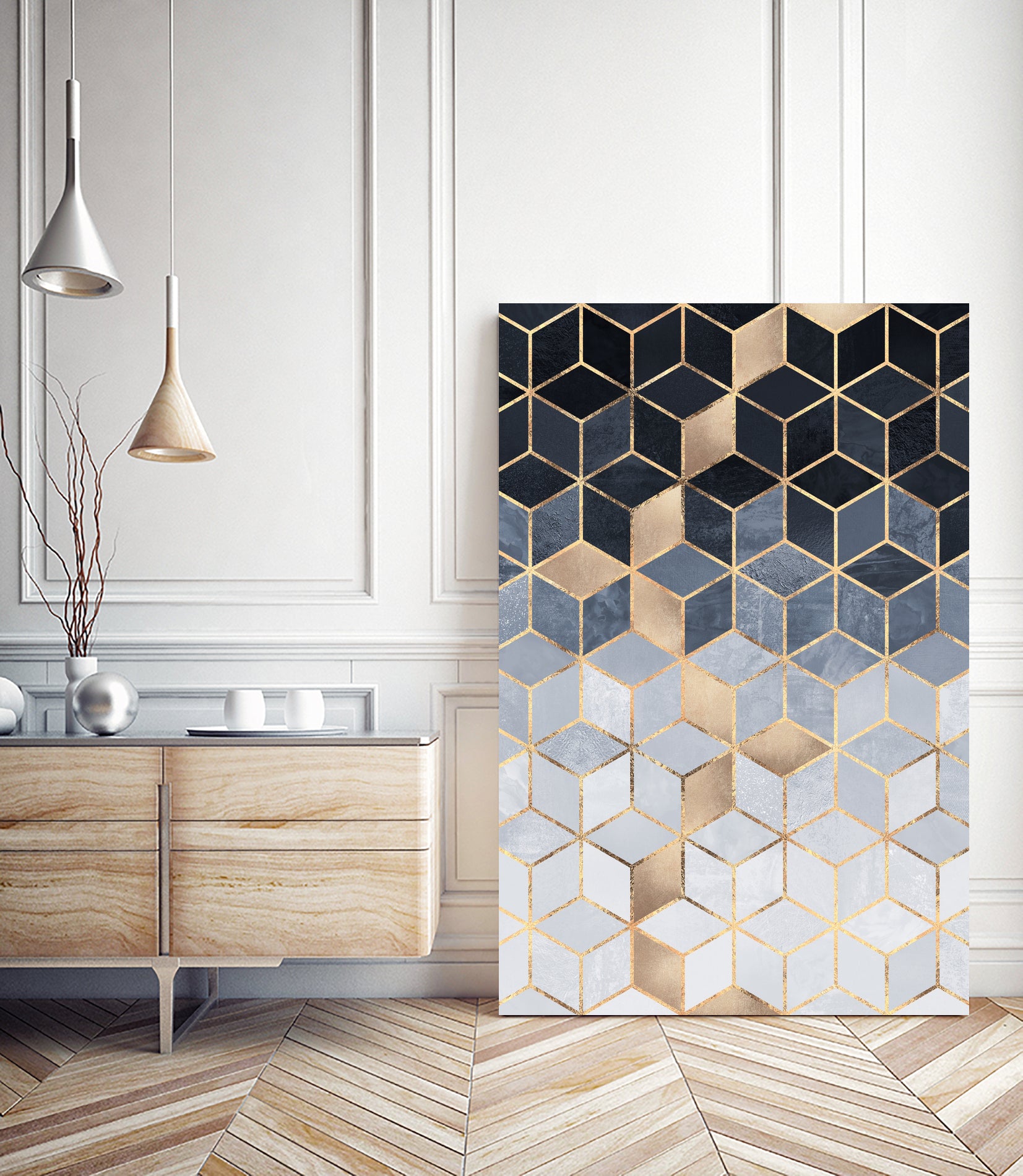 Soft Blue Gradient Cubes by Elisabeth Fredriksson on GIANT ART - blue digital painting
