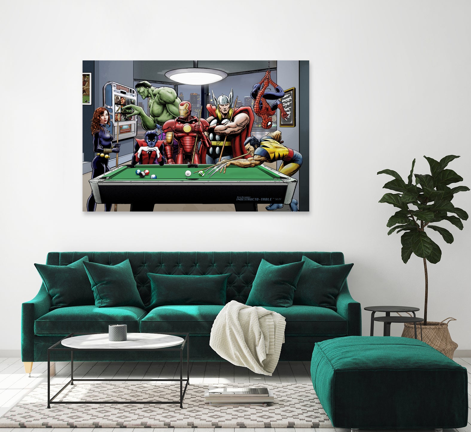 Afterhours: Marvel Superheroes Relax Playing Pool by Dan Avenell on GIANT ART - green digital painting