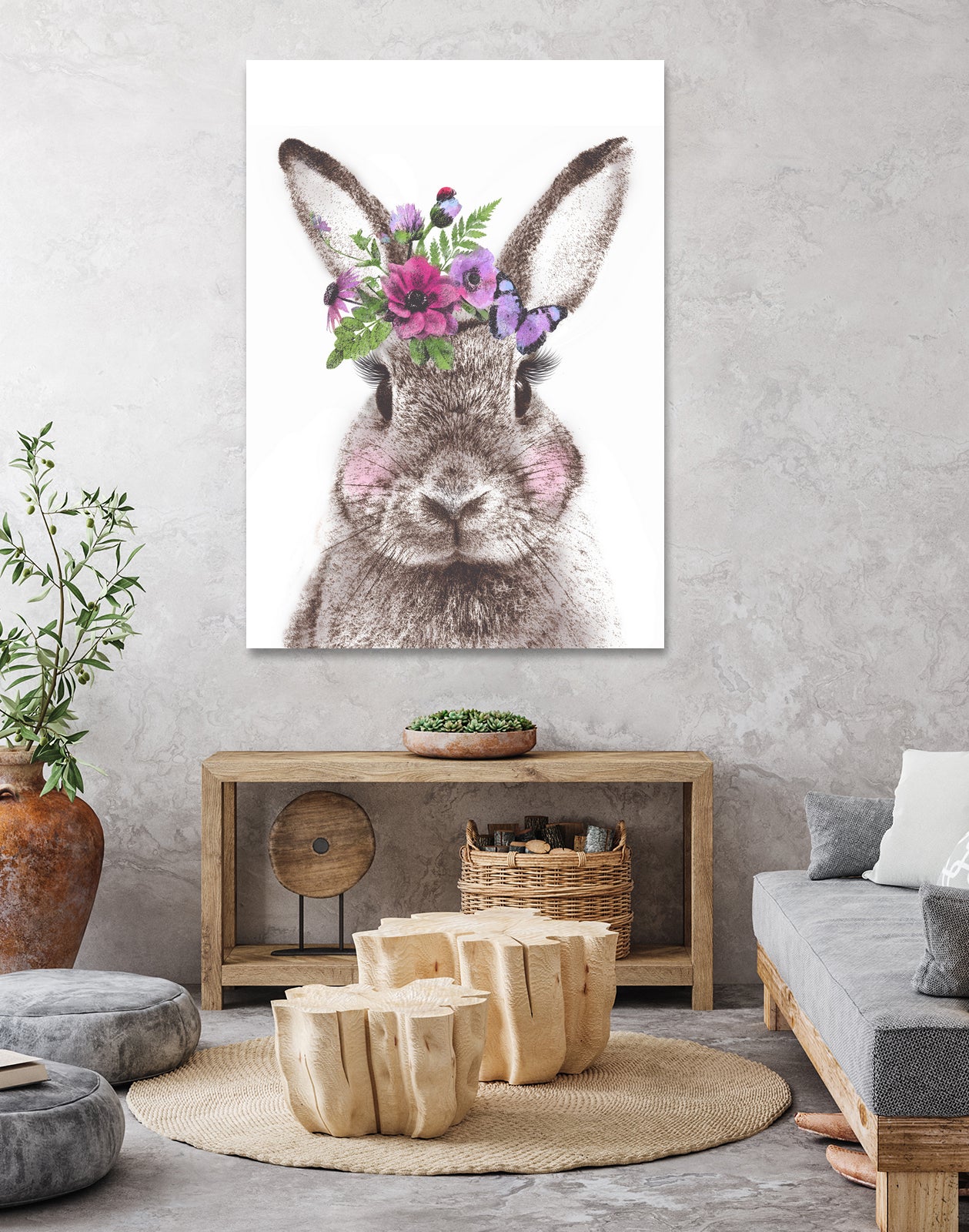 Bunny with flowers by Two Lips on GIANT ART - brown digital drawing