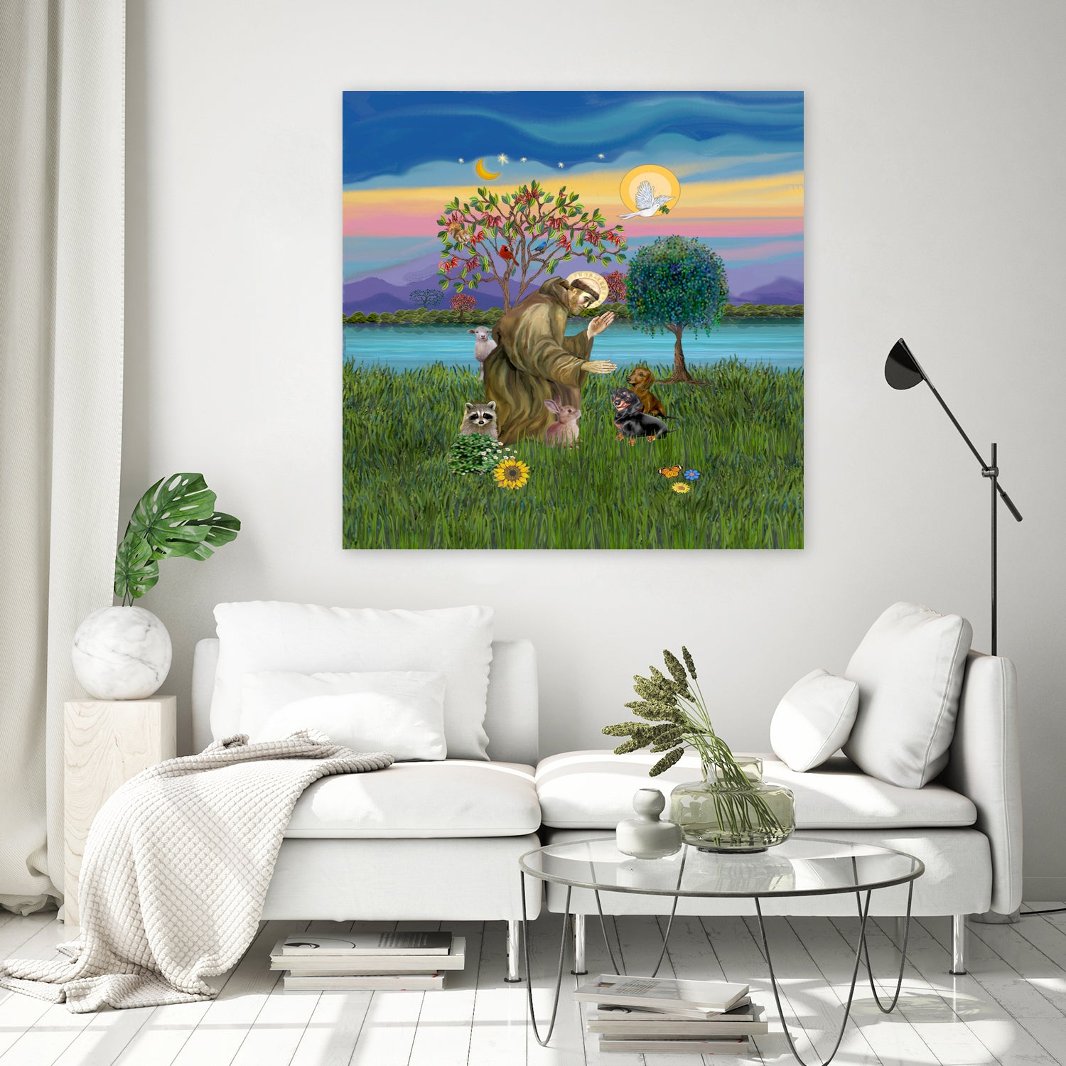 Saint Francis Blesses Two Dachshunds by Jean Fitzgerald on GIANT ART - blue digital painting