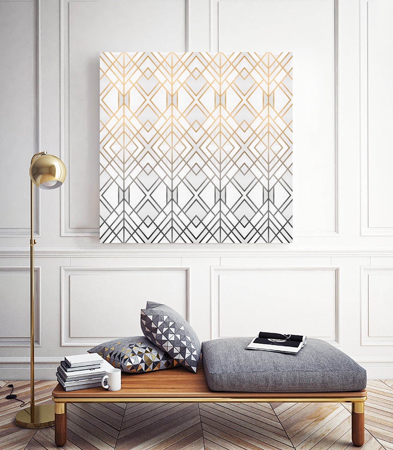 Gold And Grey Geo by Elisabeth Fredriksson on GIANT ART - white digital painting
