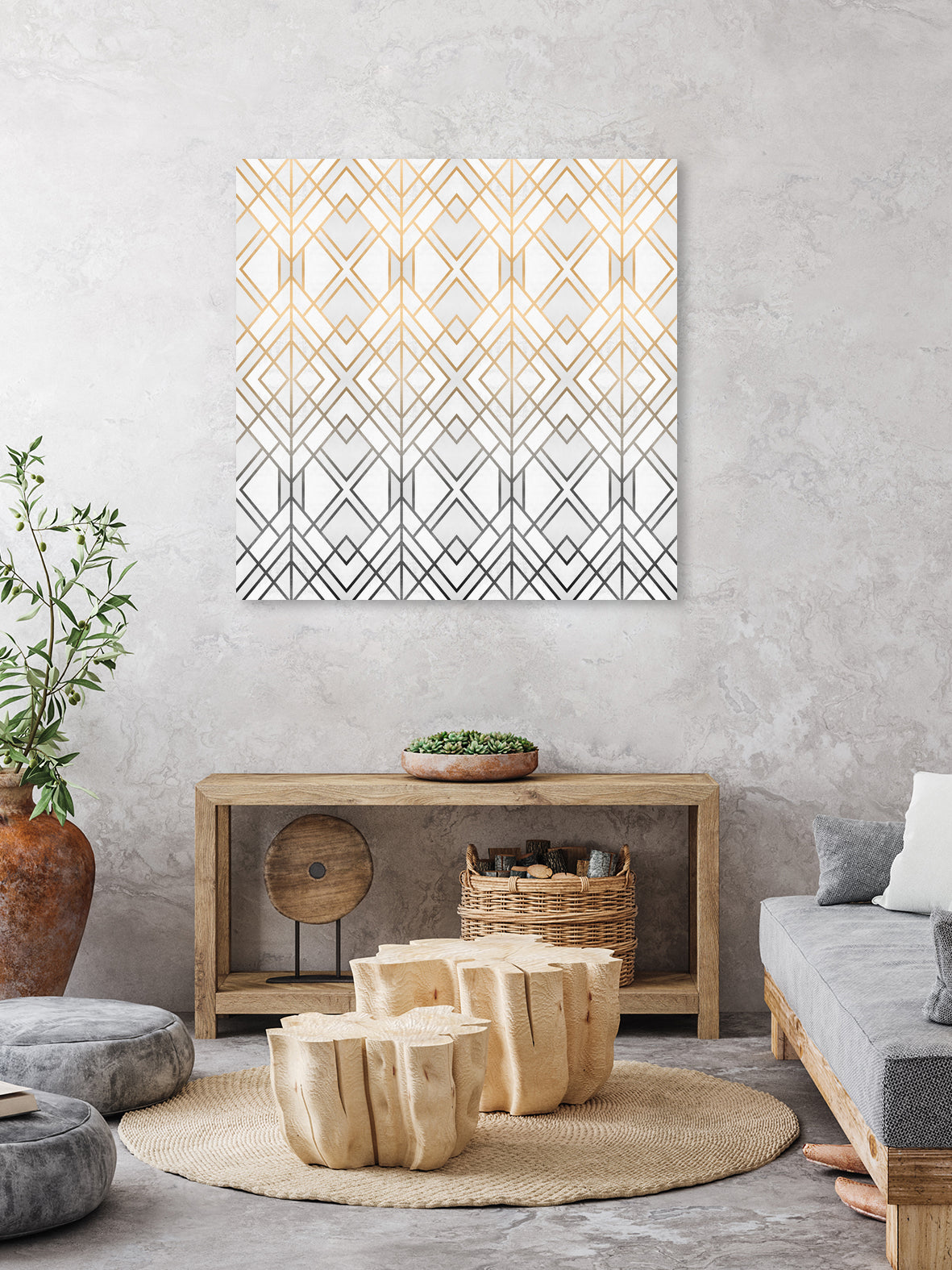 Gold And Grey Geo by Elisabeth Fredriksson on GIANT ART - white digital painting