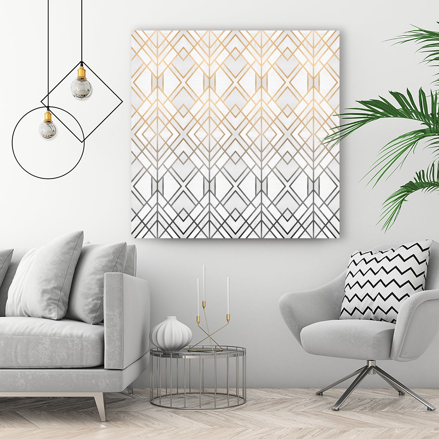 Gold And Grey Geo by Elisabeth Fredriksson on GIANT ART - white digital painting