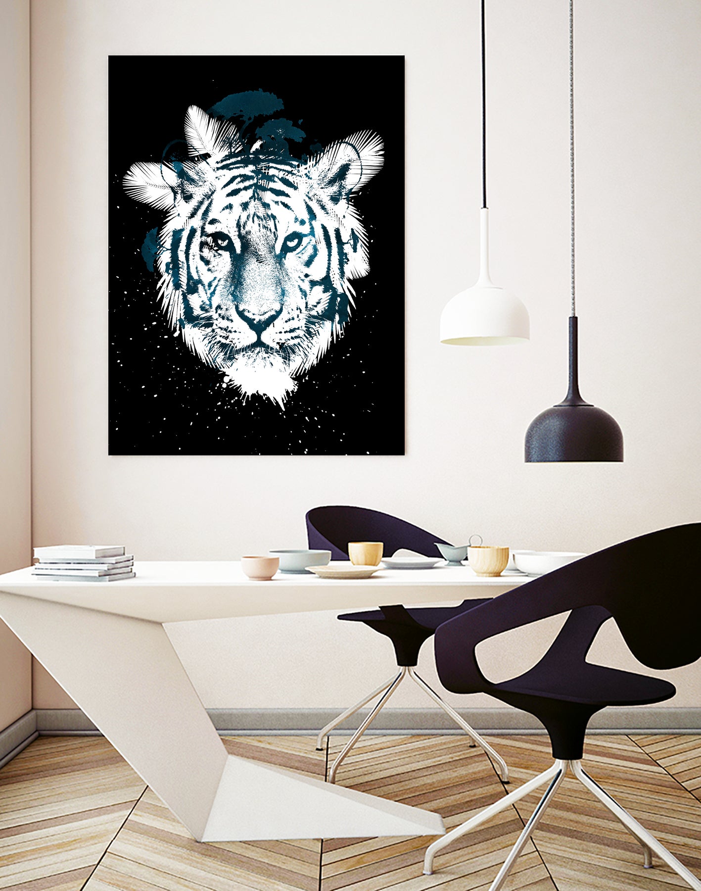 white tiger by Robert Farkas on GIANT ART - blue digital painting