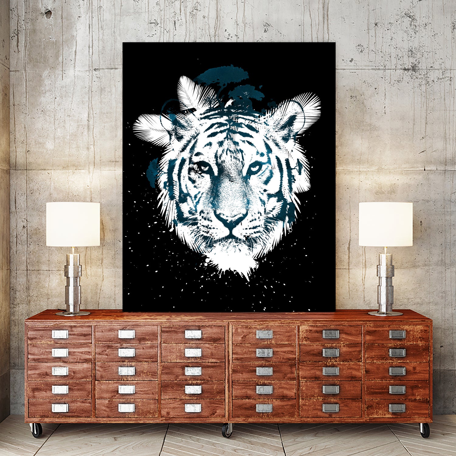 white tiger by Robert Farkas on GIANT ART - blue digital painting
