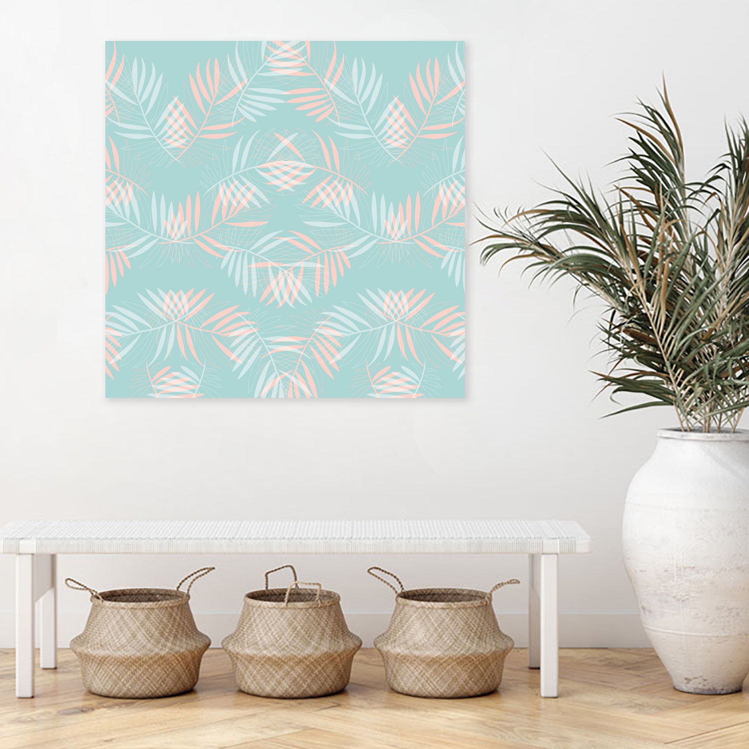 Palm Leaves Lace Pattern on Aqua by Dominique Van Roey on GIANT ART - green digital drawing