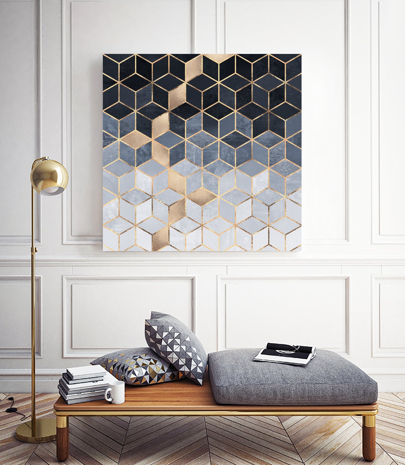 Soft Blue Gradient Cubes by Elisabeth Fredriksson on GIANT ART - blue digital painting
