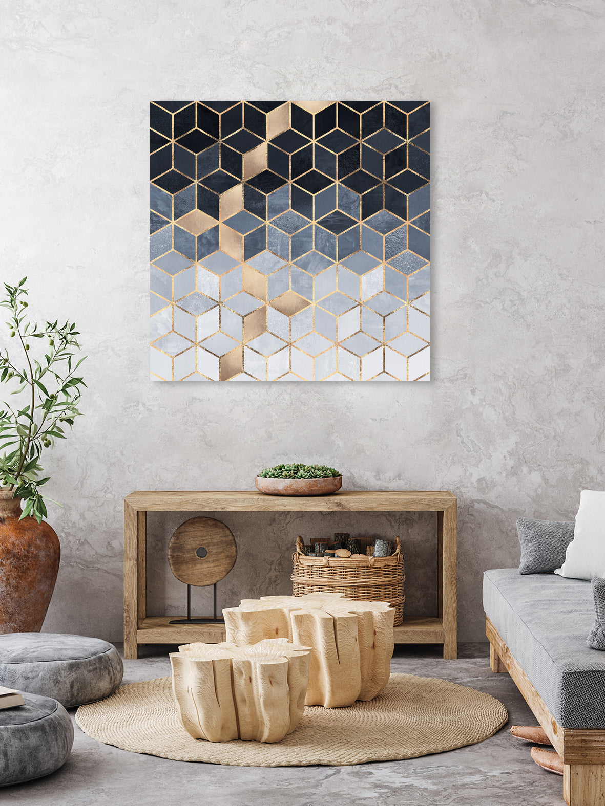 Soft Blue Gradient Cubes by Elisabeth Fredriksson on GIANT ART - blue digital painting