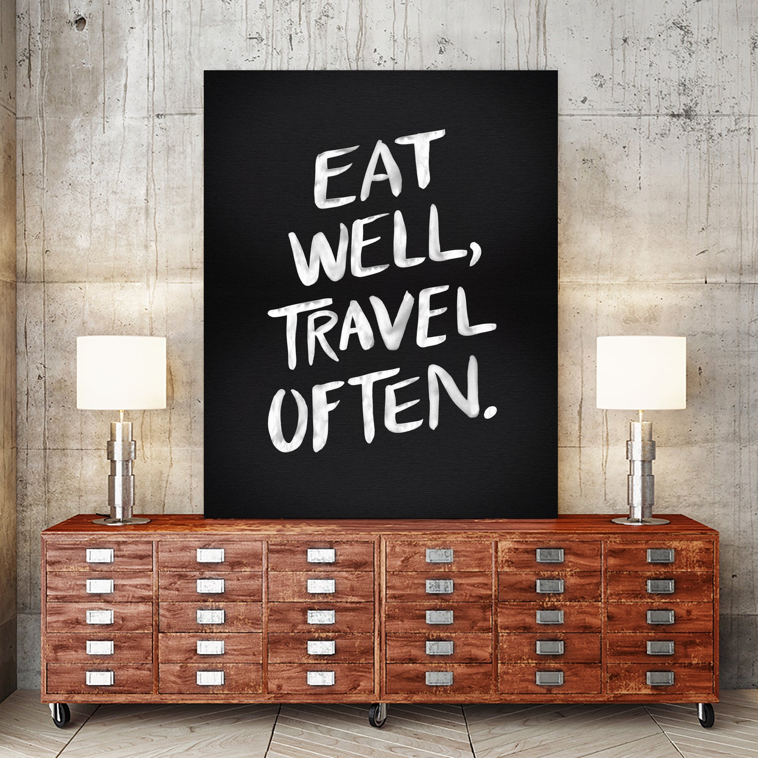 Eat Well, Travel Often (Black) by Cat Coquillette on GIANT ART - black typography