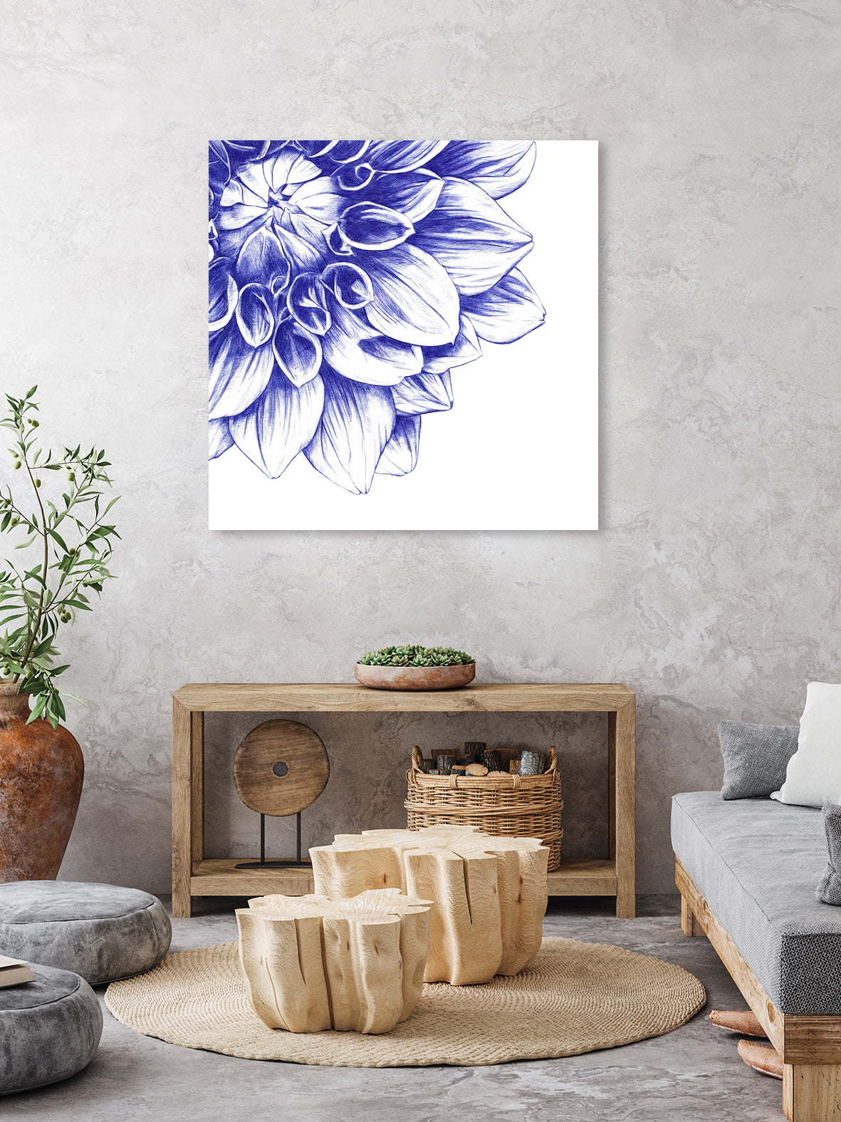 Ballpoint Blue Dahlia by Ronny Petrus Johannes Kools on GIANT ART - blue digital drawing