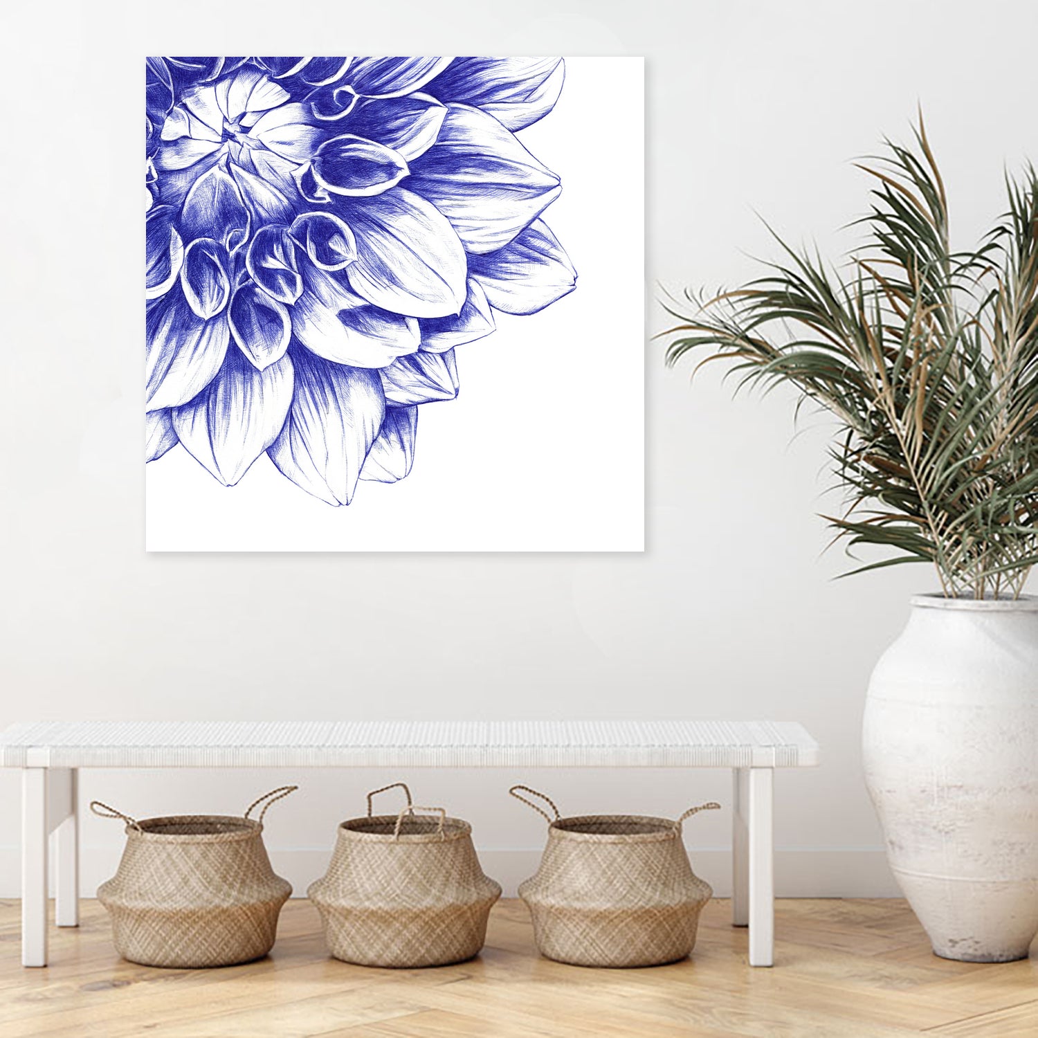 Ballpoint Blue Dahlia by Ronny Petrus Johannes Kools on GIANT ART - blue digital drawing