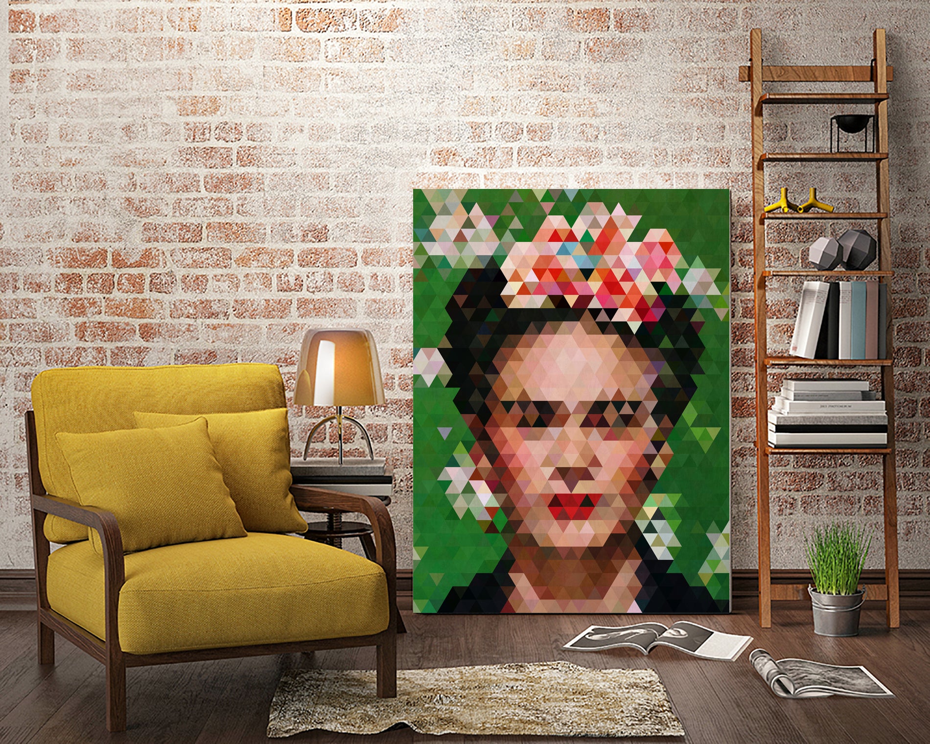 Frida kahlo Geometric by Vitor Costa on GIANT ART - green digital painting