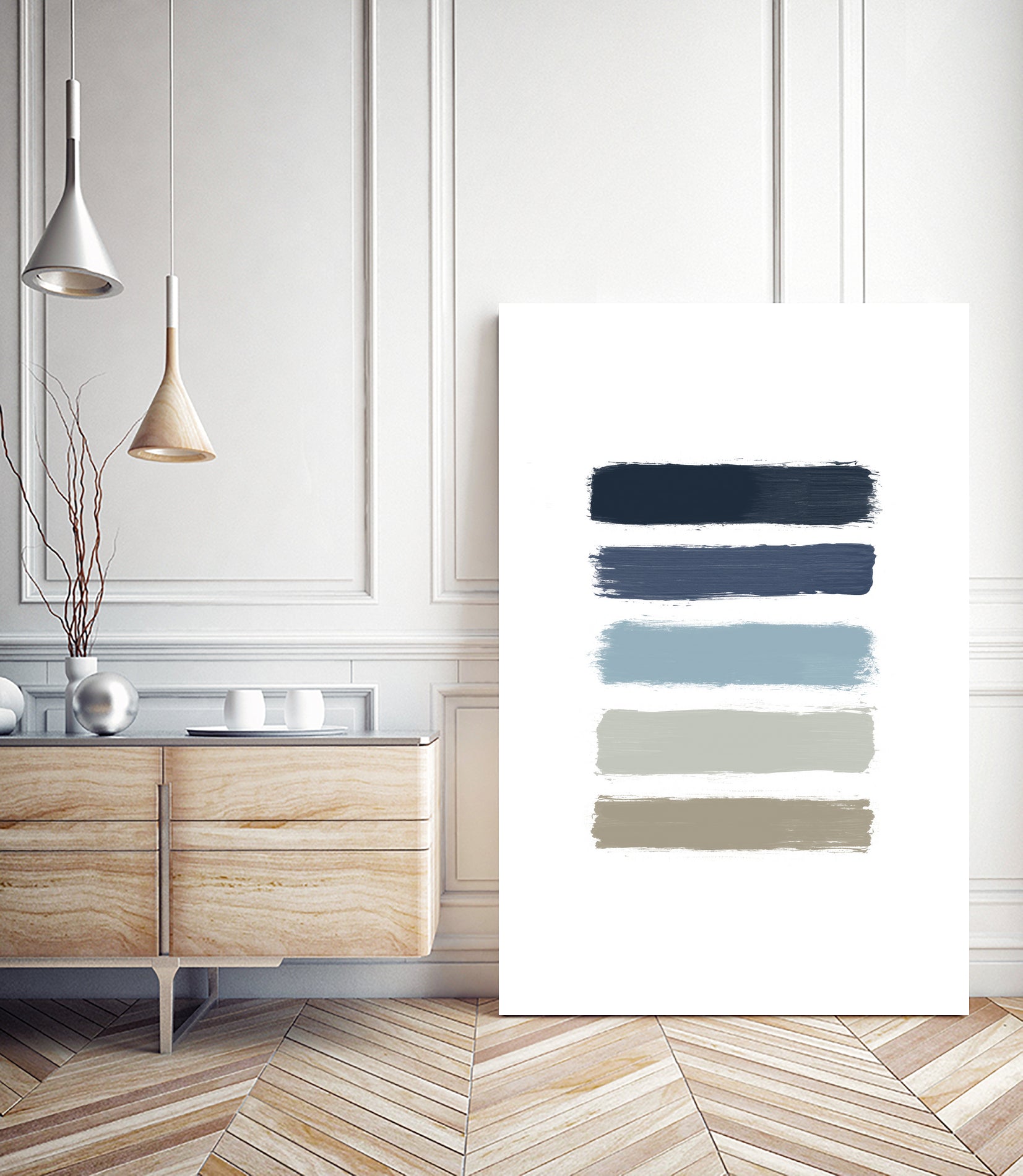Blue & Taupe Stripes by Dana Shek on GIANT ART - white digital painting