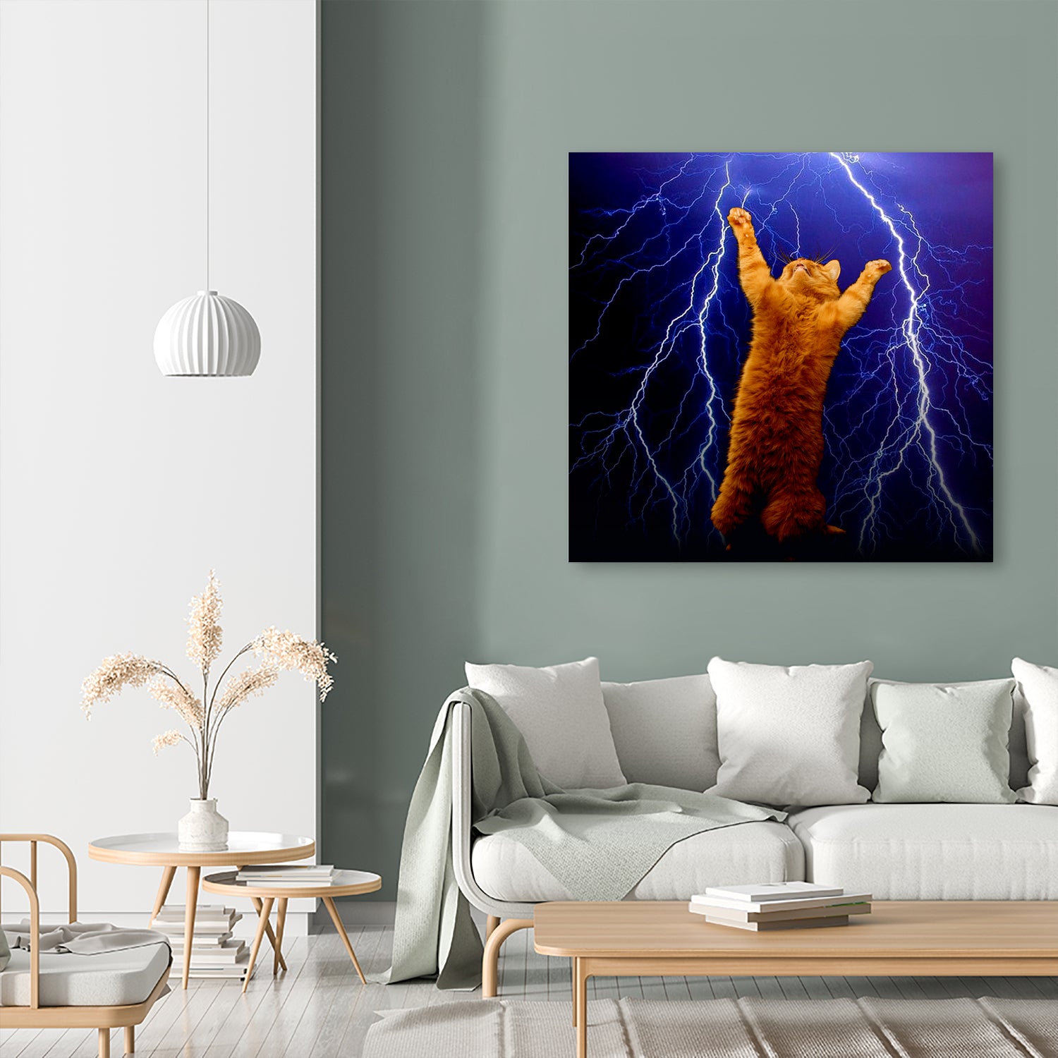 cat Thunders lighting space universe galaxy by Damian Augustyniak on GIANT ART - blue photo manipulation