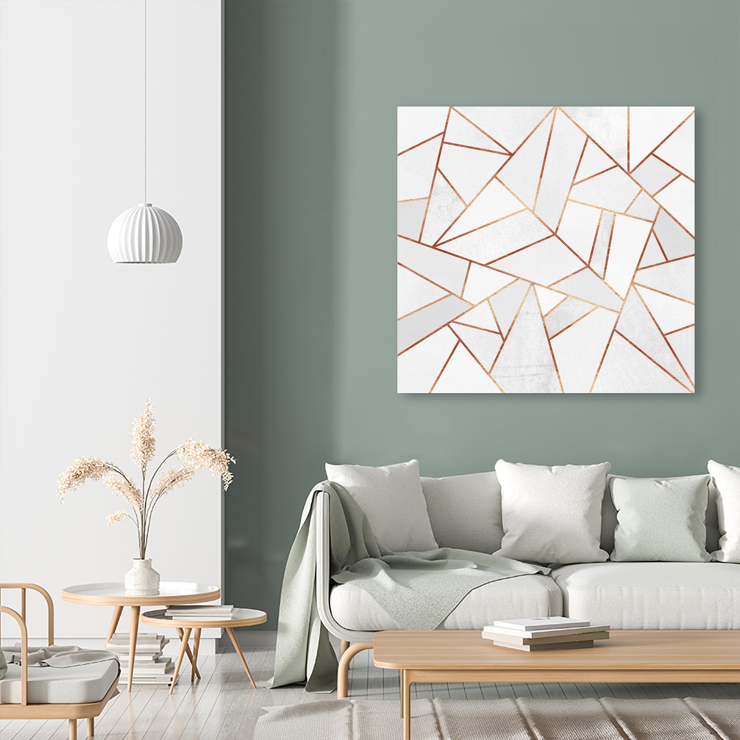 White Stone and Copper Lines by Elisabeth Fredriksson on GIANT ART - white digital painting