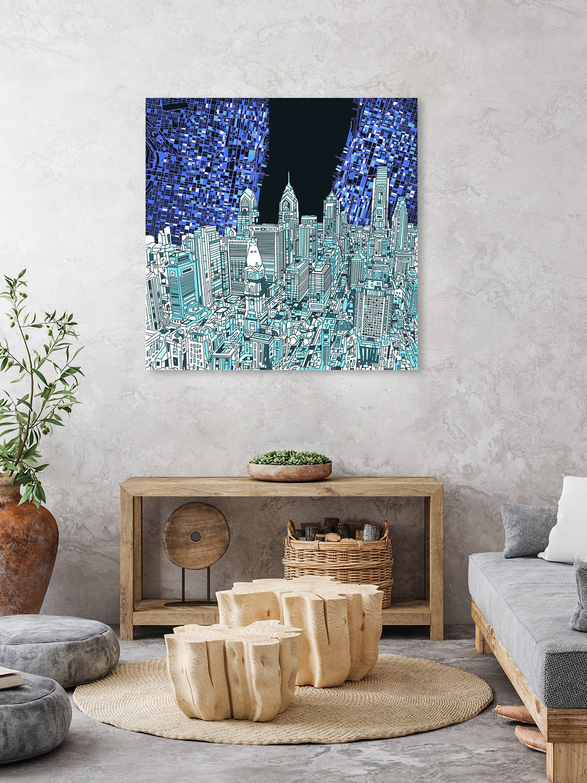 philadelphia cityscape abstract by Bekim Mehovic on GIANT ART - blue digital painting